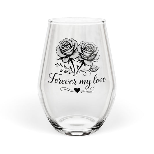 Clear glass with roses and 'Forever my love' text on a white background