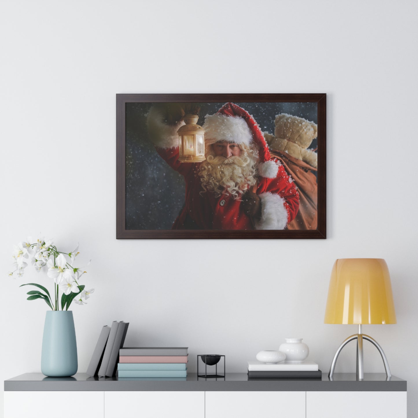 Christmas Wall Art Vintage Santa Claus with Lantern and Toy Bag | Vintage Mantle Art