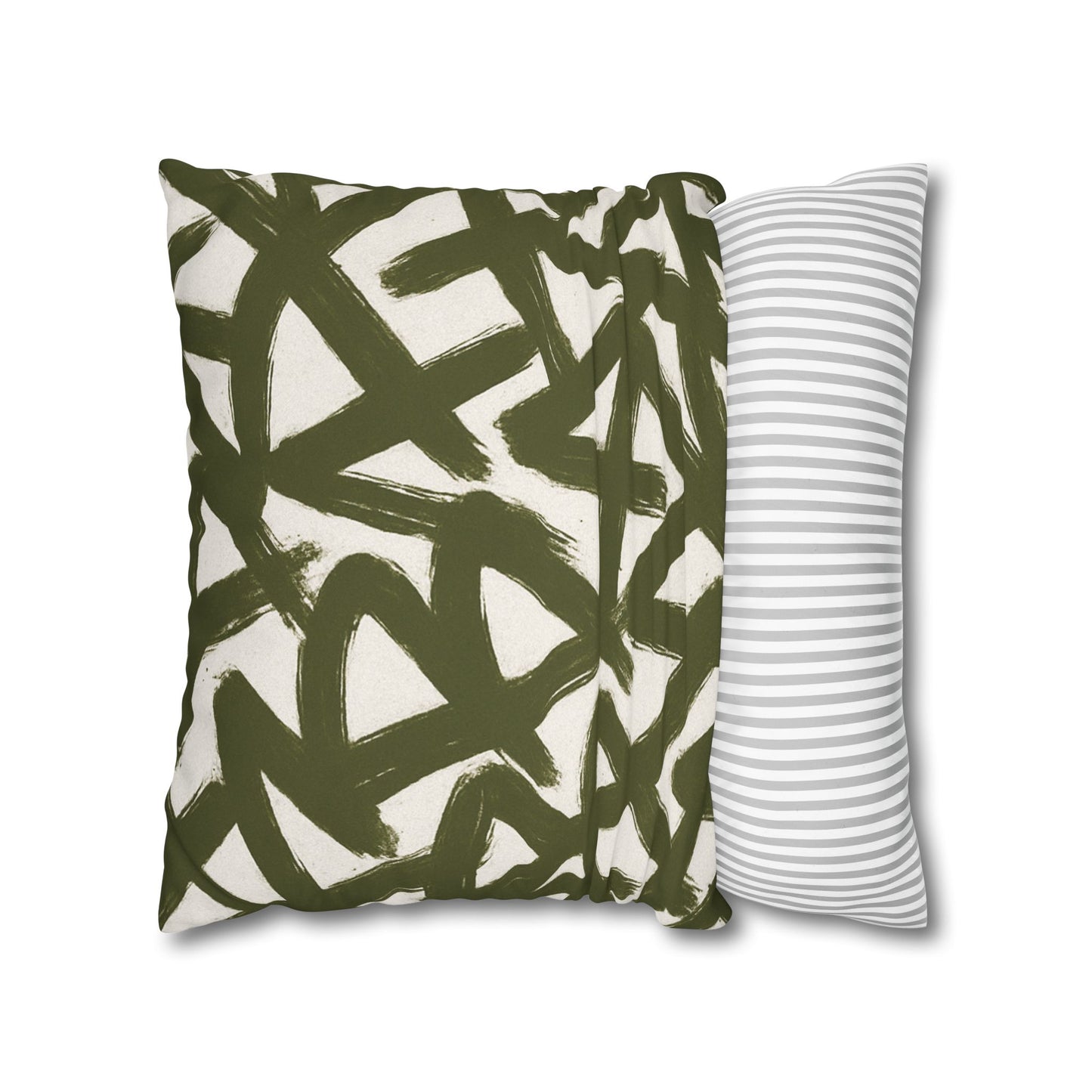 Throw Pillow Cover, Green Graffiti Brush Strokes Square Pillowcase Cover