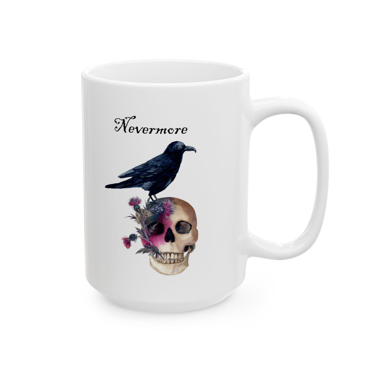 Halloween Mug - Raven Sitting on Skull Nevermore