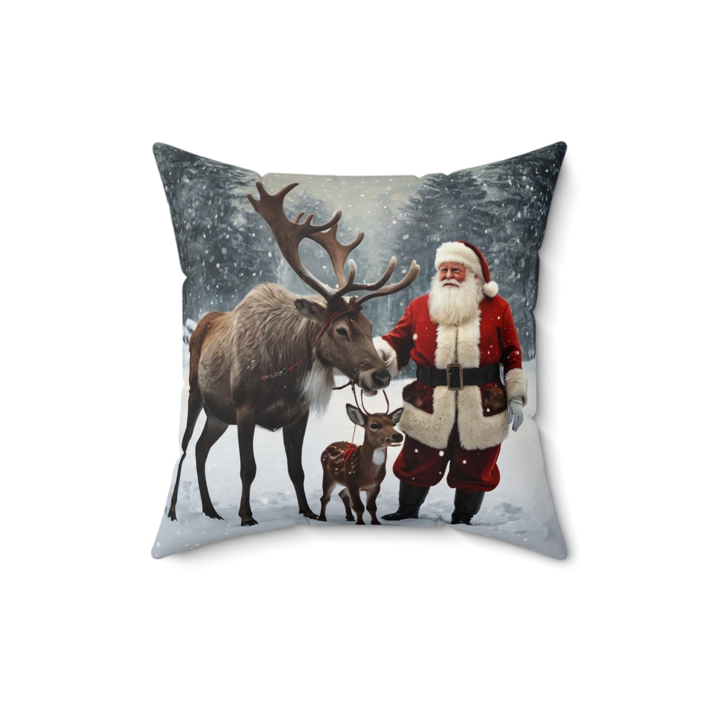 Vintage Santa with Reindeer Holiday Throw Pillow |Christmas Home Accent