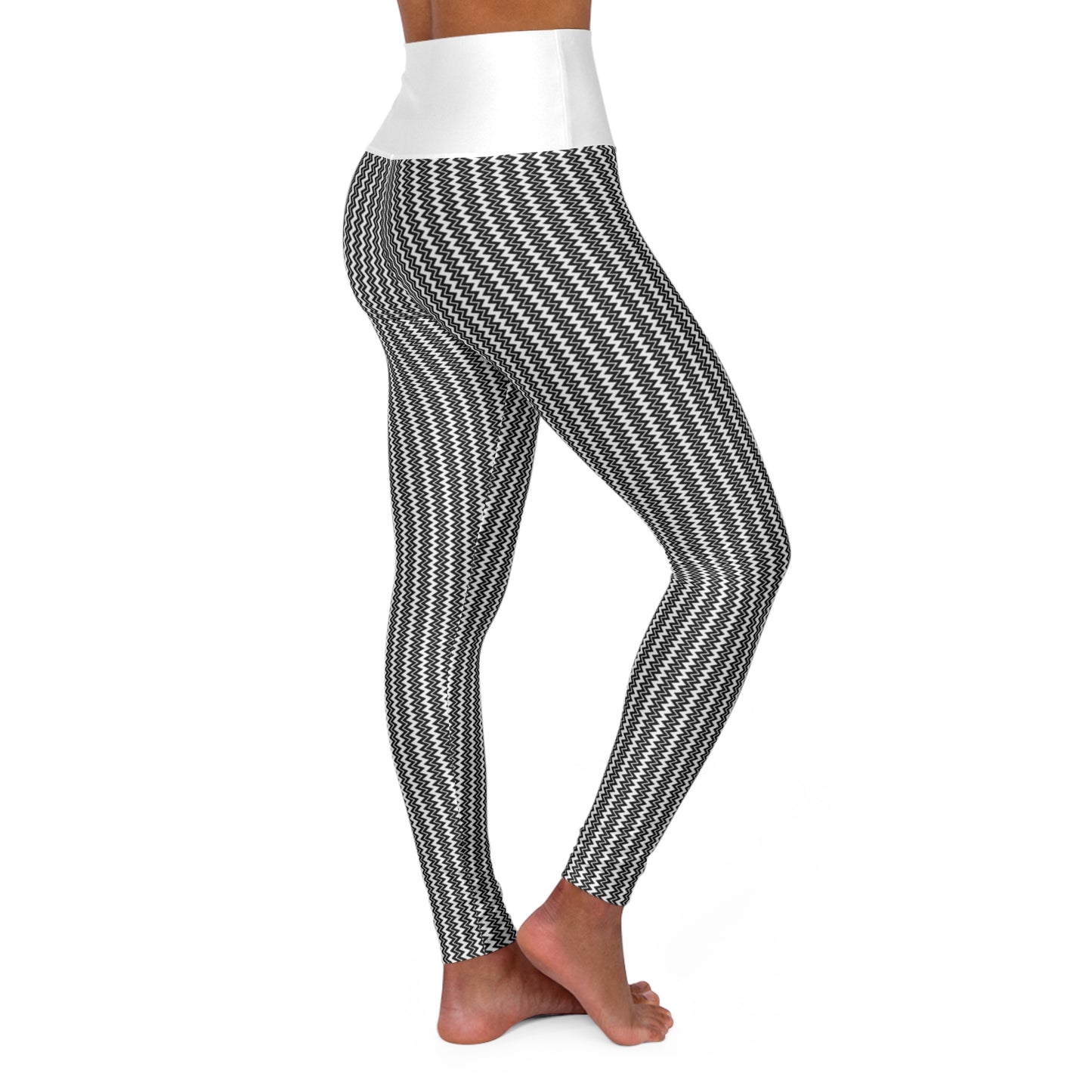 High-Waist Gray Pinstripe Yoga Leggings — Stretchy All-Over Print Activewear