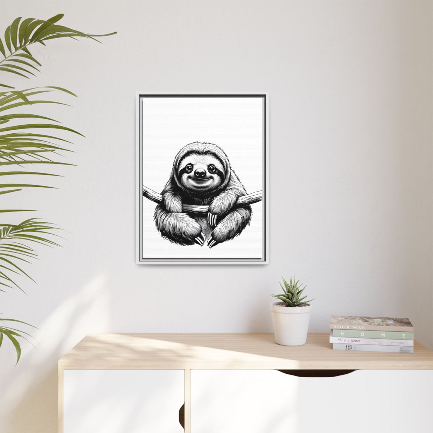 Adorable Sloth Hanging from Tree Branch Black & White Animal Wall Art, Cute Sloth Print, Jungle Theme Nursery Decor, Baby Shower Gift