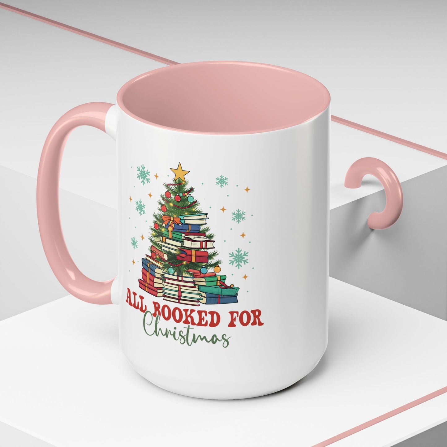 Christmas Booked Coffee Mug (11, 15oz) Holiday Book Lover Gift Festive Reading Mug Xmas Tree Teacher Gift