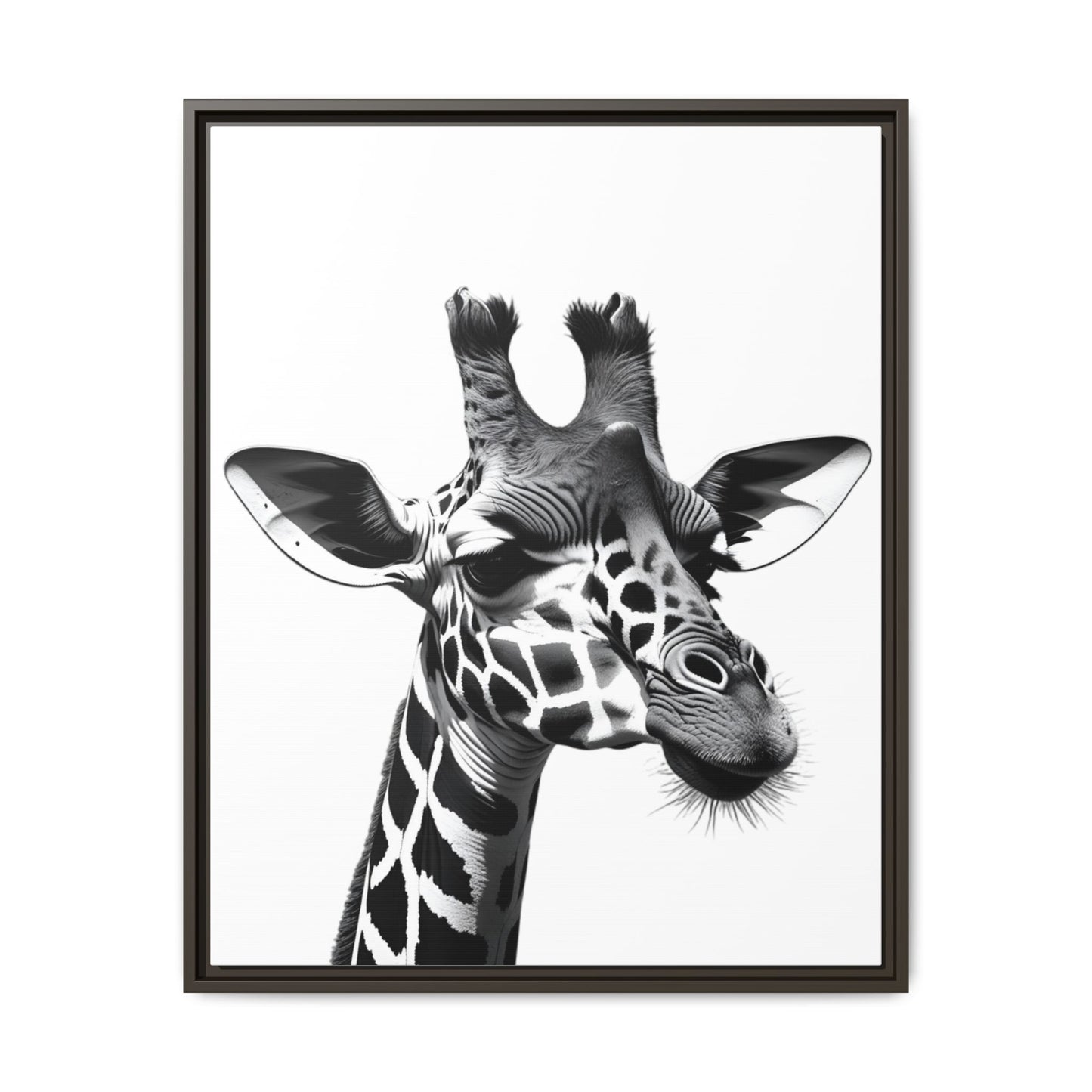 Black and White Giraffe Wall Art – Framed Safari Animal Canvas Print