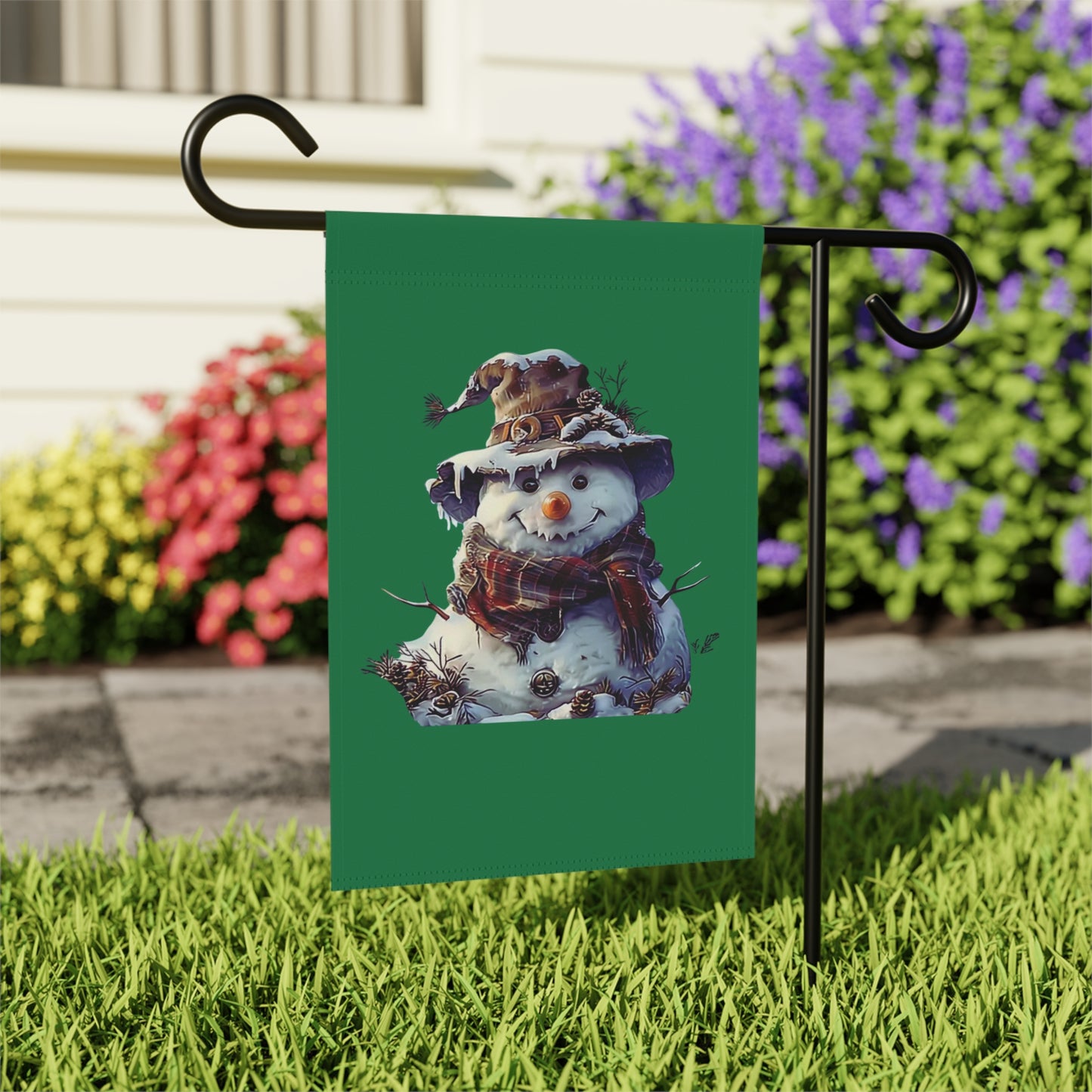 Snowman in Floppy Hat & Scarf Garden Banner | Whimiscal Snowman House Banner
