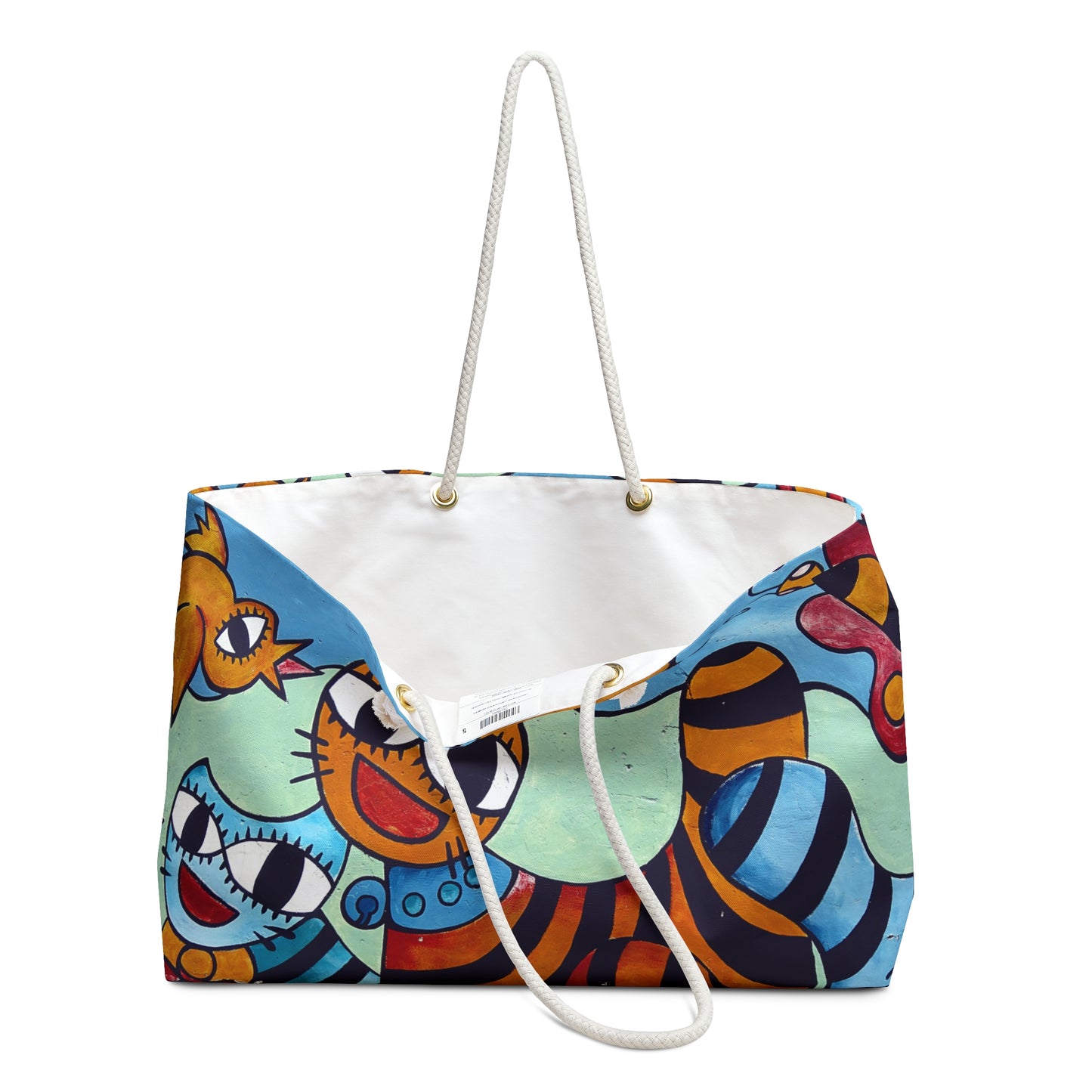 Colorful Cartoon Cat Weekender Bag, Fun Cat Lover Travel Tote, Quirky Cat Lover Bag Gift