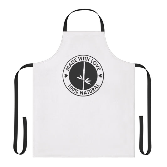 Made With Love 100% Natural Chef Apron — White Apron with Black Ties