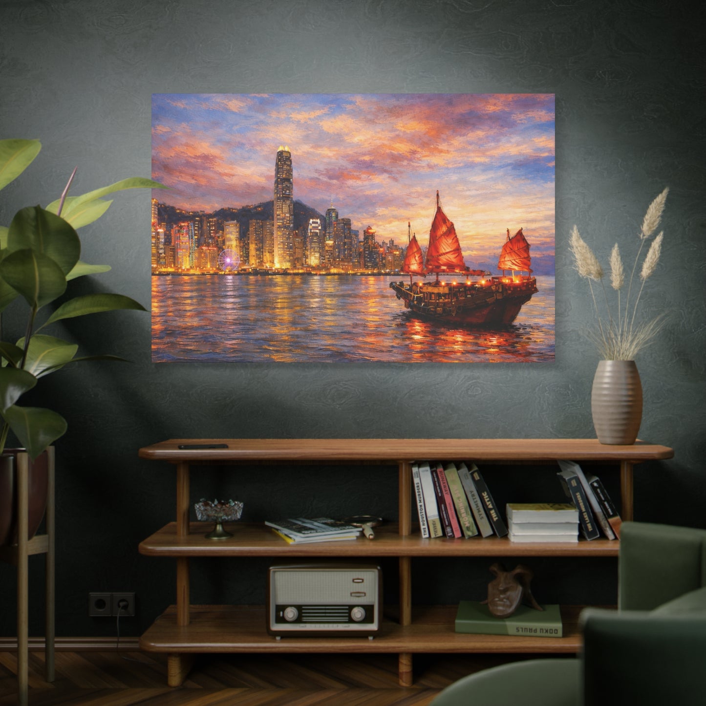 Hong Kong Junk Boat at Sunset Canvas