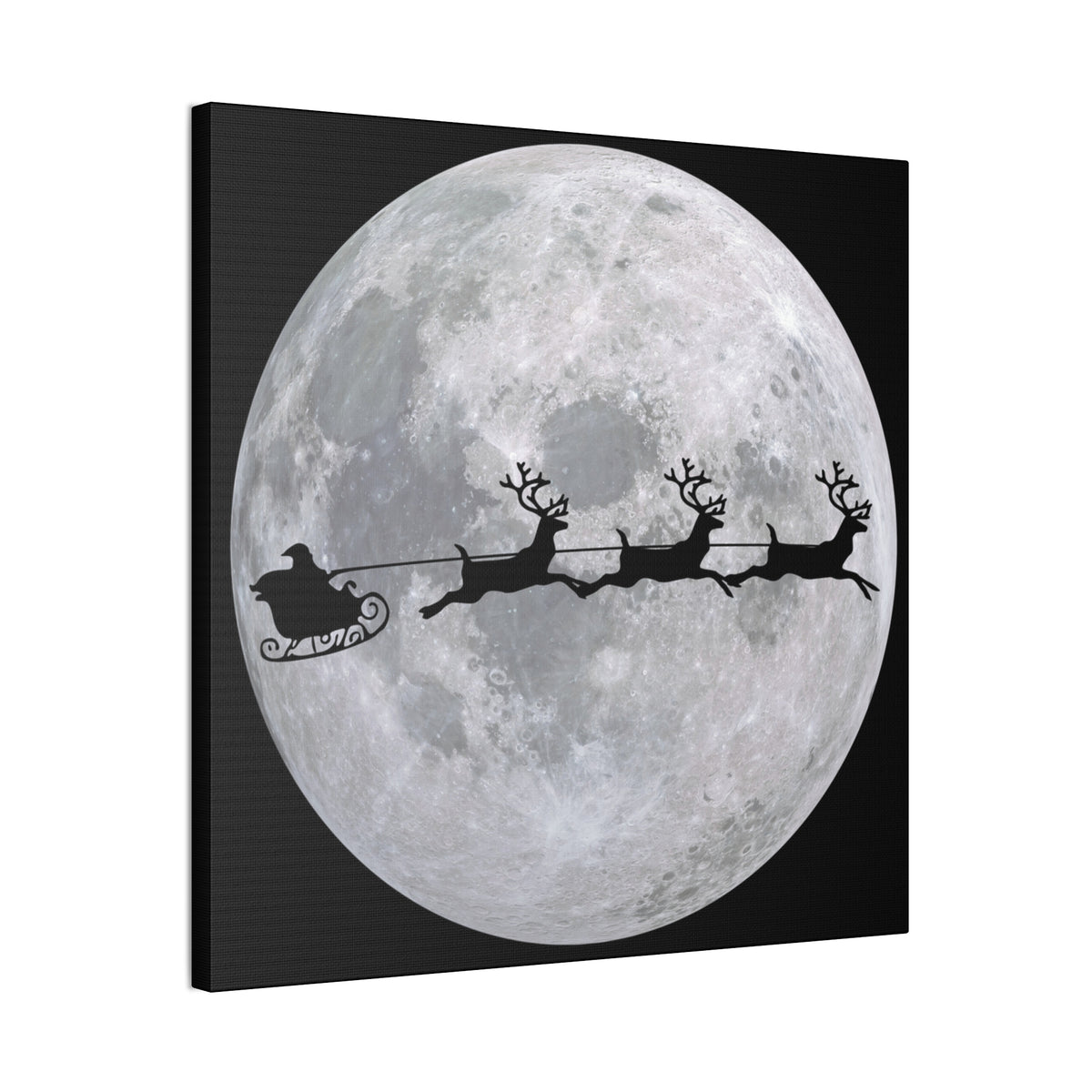 Santa Sleigh Silhouette Canvas - Moonlit Christmas Wall Art
