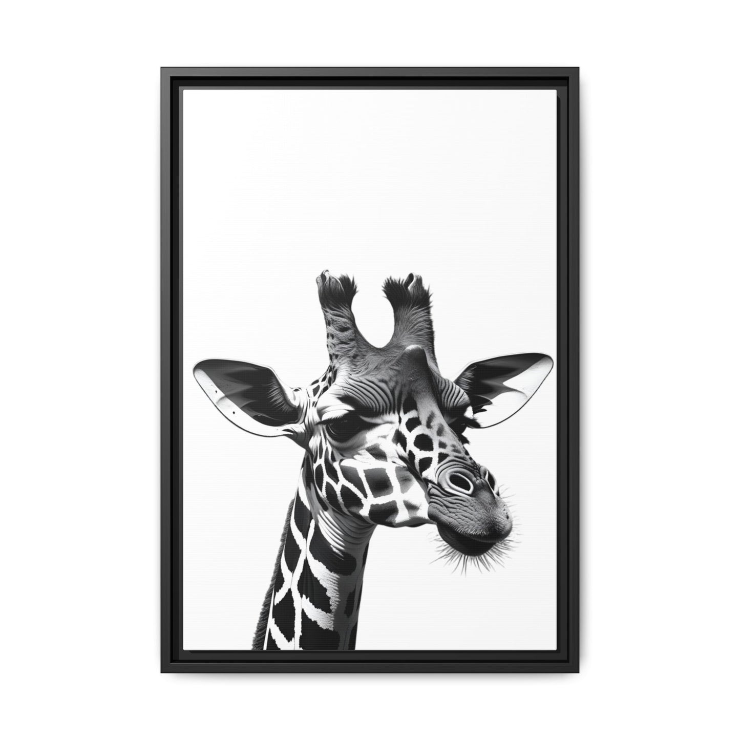 Black and White Giraffe Wall Art – Framed Safari Animal Canvas Print