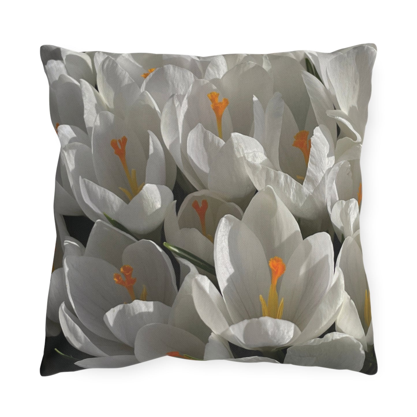 White Tulip Outdoor Throw Pillow | Spring Garden Patio Cushion