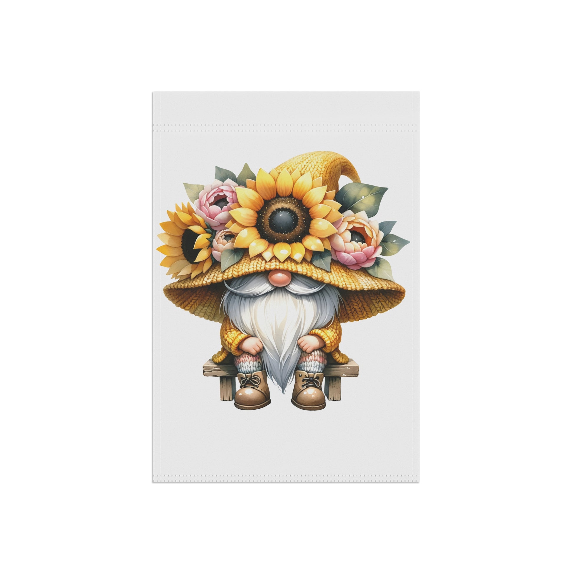 Gnome with a sunflower hat on a white background