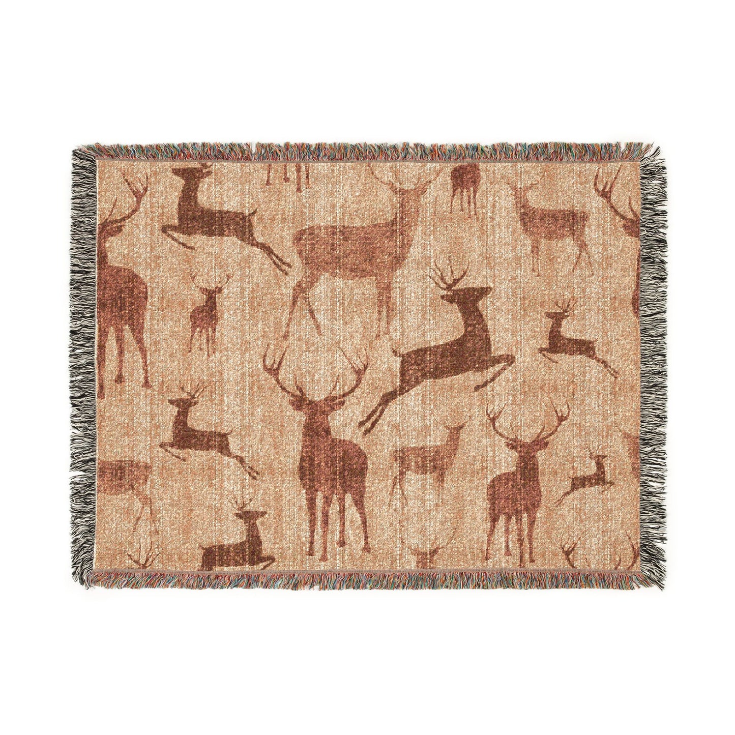 Rustic Reindeer Woven Throw Blanket | Cozy Lodge Cabin Decor | Winter Woodland Home Accent