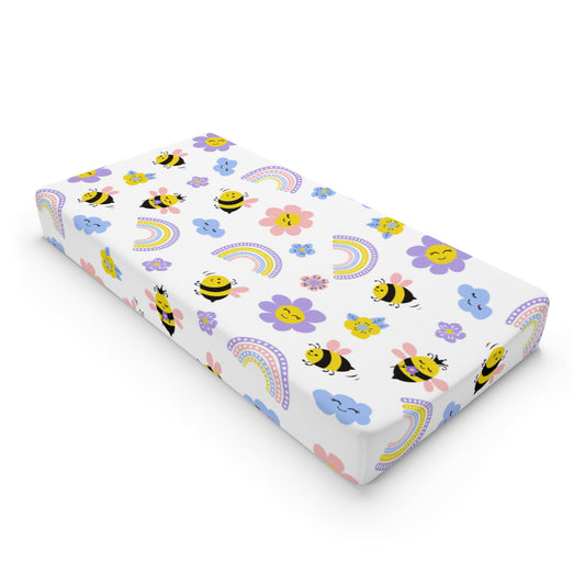 Nursery Changing Pad Cover, Bumble Bee Clouds and Rainbows Changing Cover, Gender Neutral
