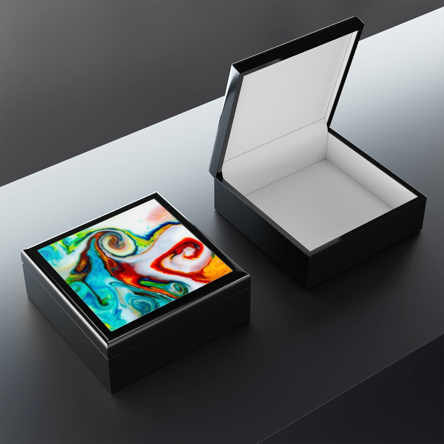 Colorful Modern Art Jewelry Box with Ceramic Tile Lid , Artistic Keepsake Box