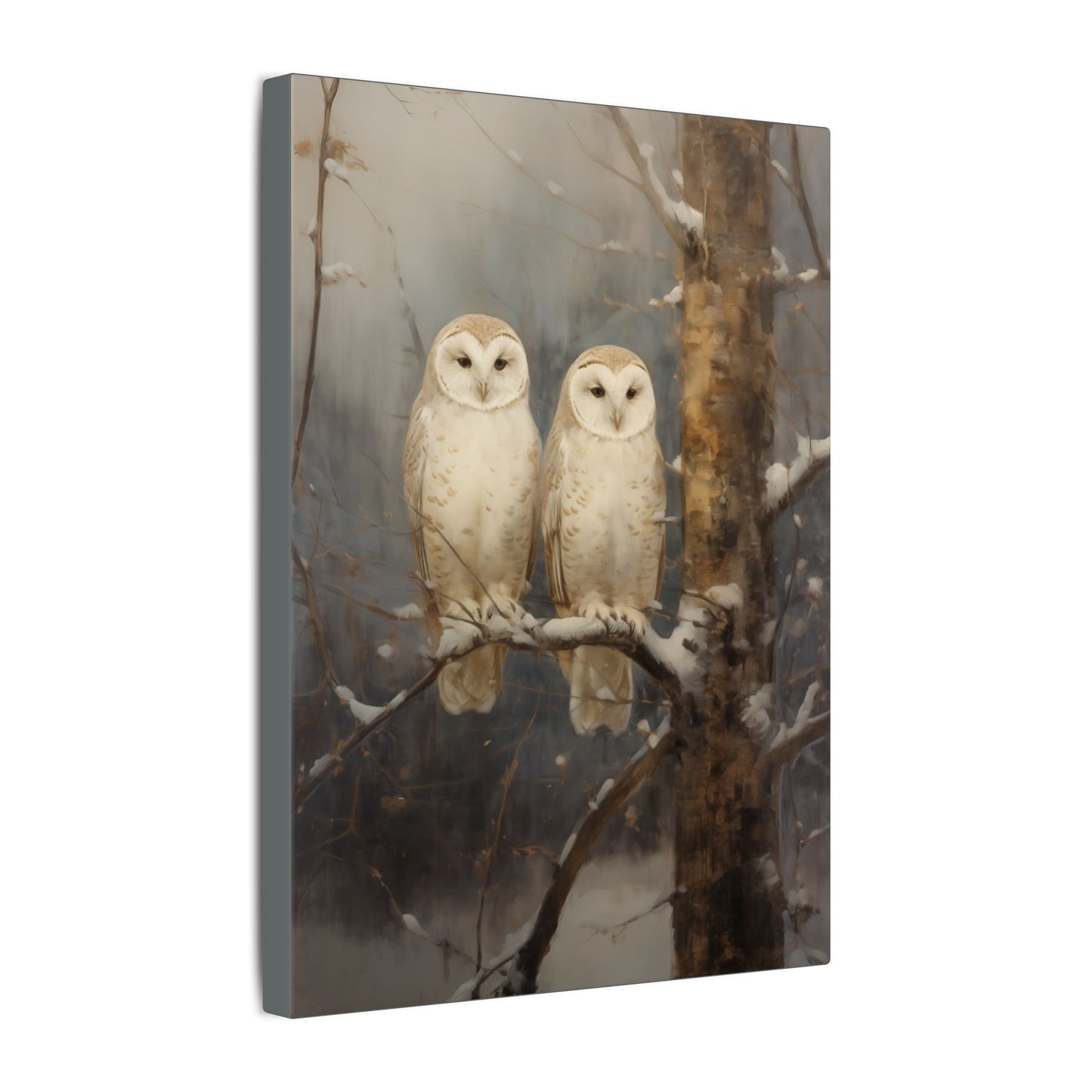 Snowy Owls Winter Canvas Wall Art | Vintage Wildlife Nature Decor