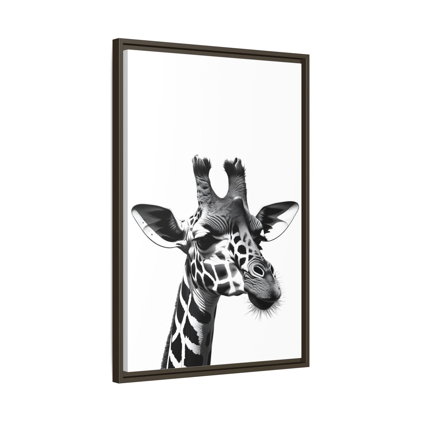 Black and White Giraffe Wall Art – Framed Safari Animal Canvas Print