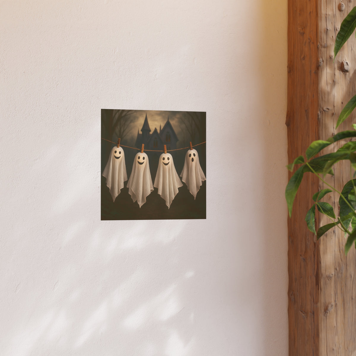 Friendly Halloween Ghosts Poster Art, Smiling Ghosts Clothesline Print