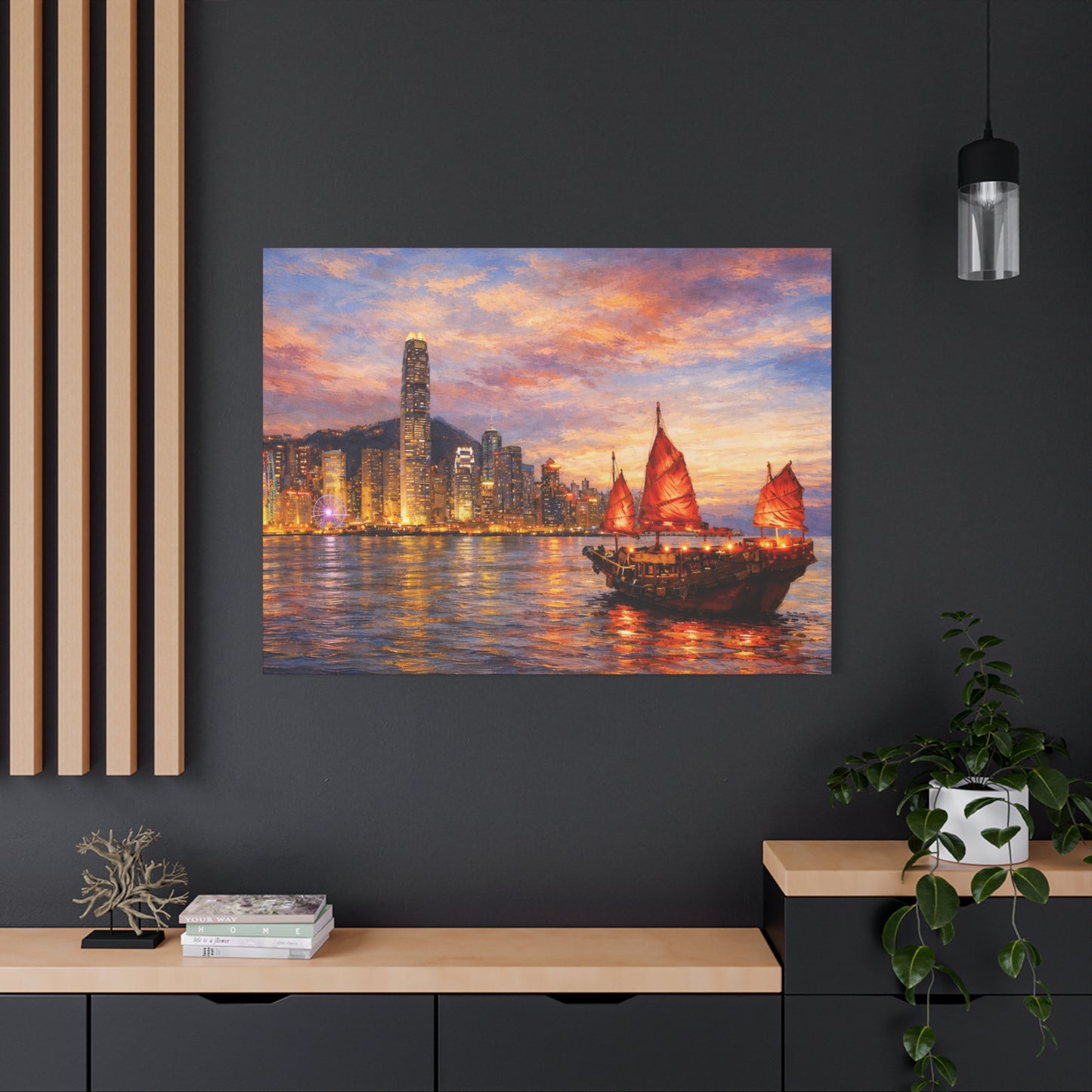 Hong Kong Junk Boat at Sunset Canvas