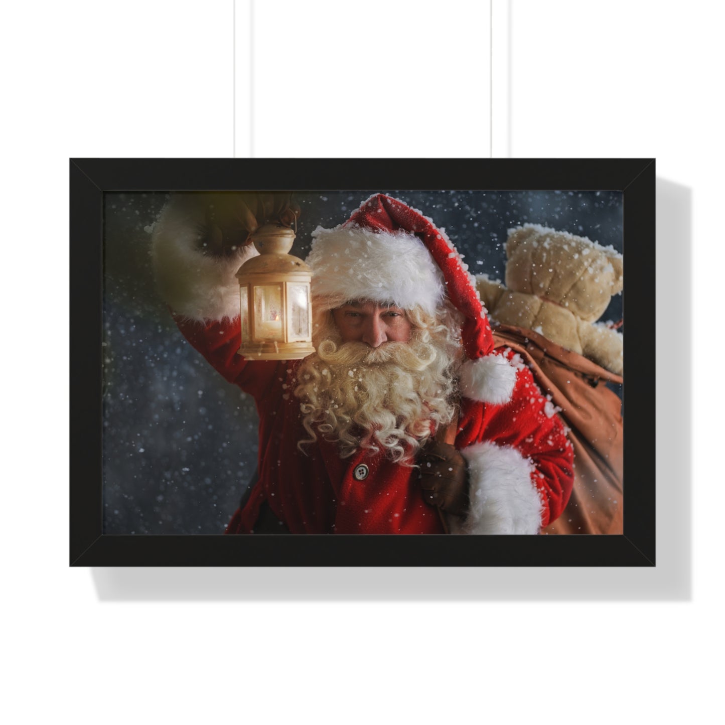 Christmas Wall Art Vintage Santa Claus with Lantern and Toy Bag | Vintage Mantle Art