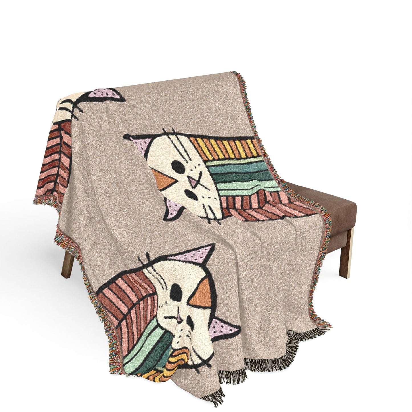 Modern Colorful Cat Woven Blanket – Whimsical Boho Throw for Cat Lovers
