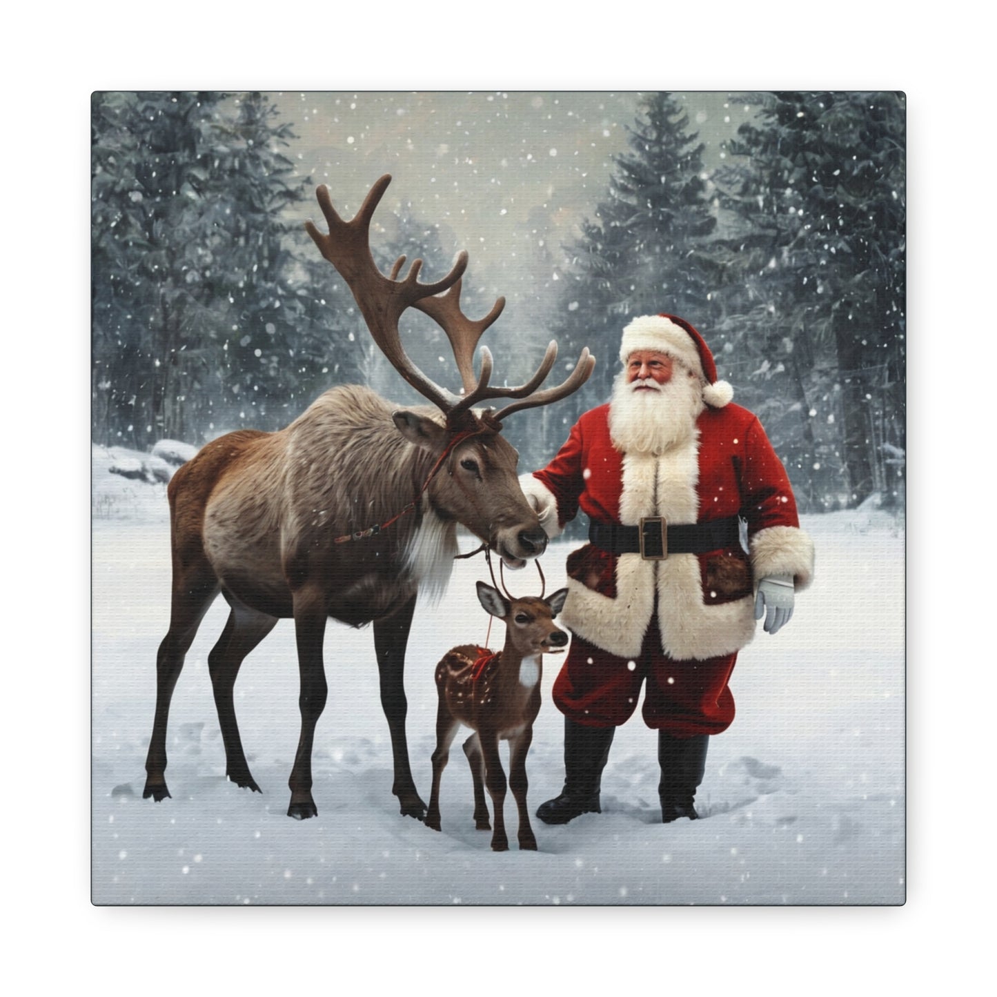 Santa with Reindeer Christmas Wall Art Canvas | Festive Holiday Home Decor
