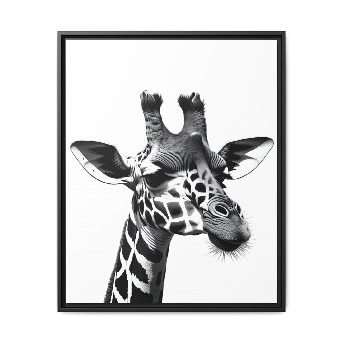 Black and White Giraffe Wall Art – Framed Safari Animal Canvas Print