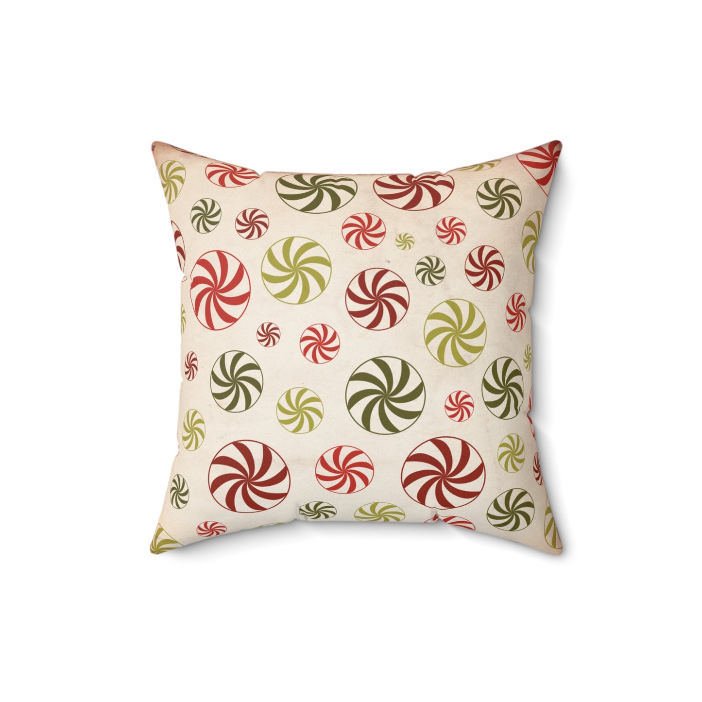 Decorative pillow with candy cane pattern on a white background
