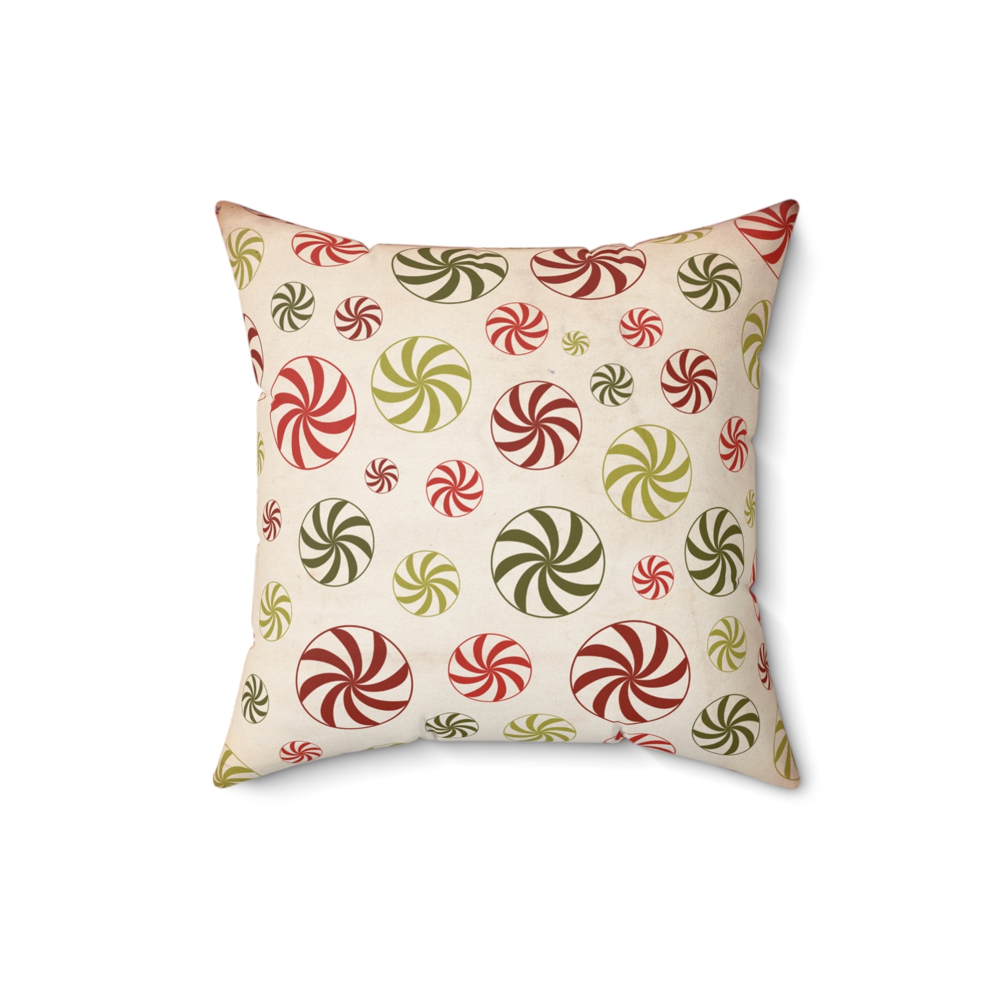 Decorative pillow with candy cane pattern on a white background