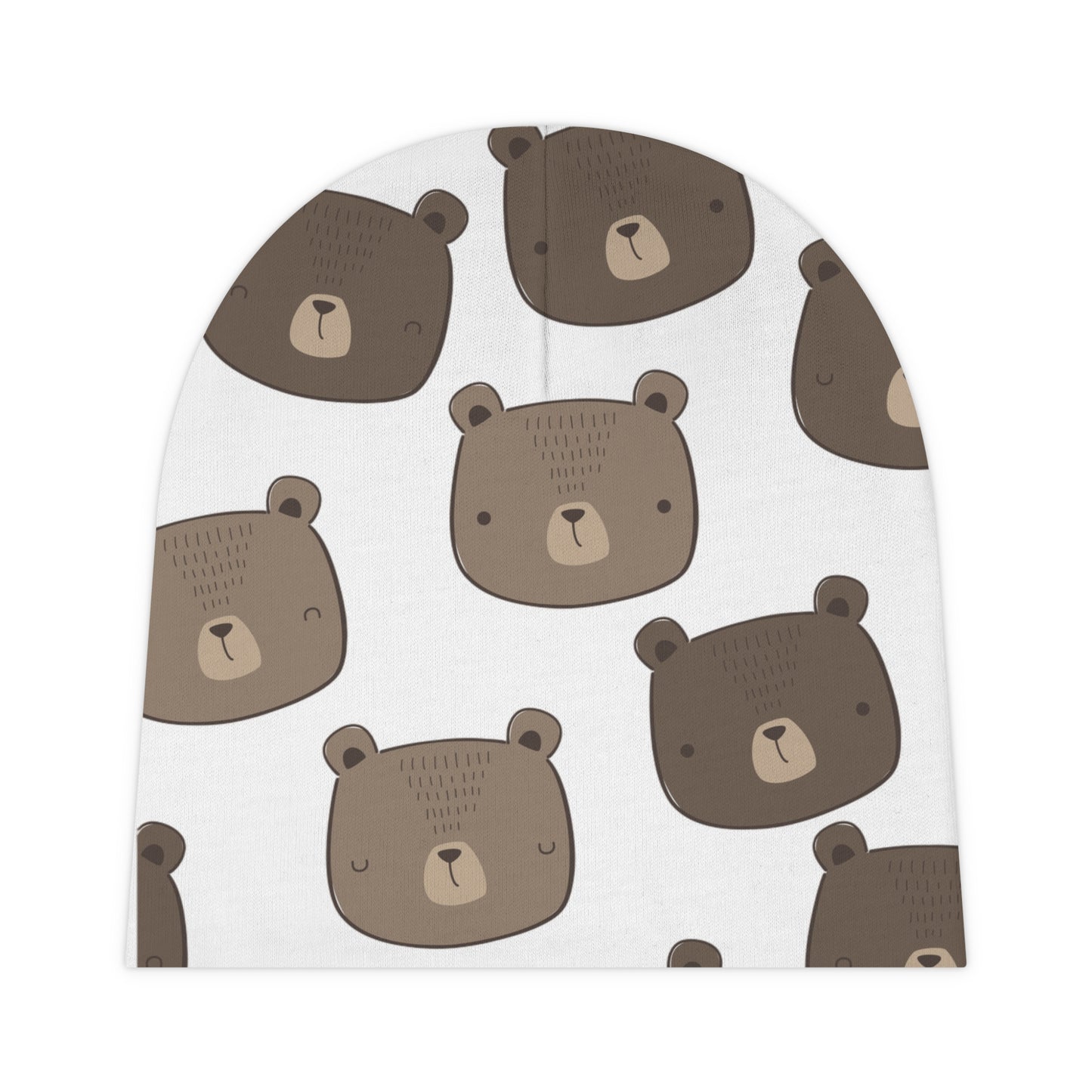 Baby hat with brown bear pattern on a white background