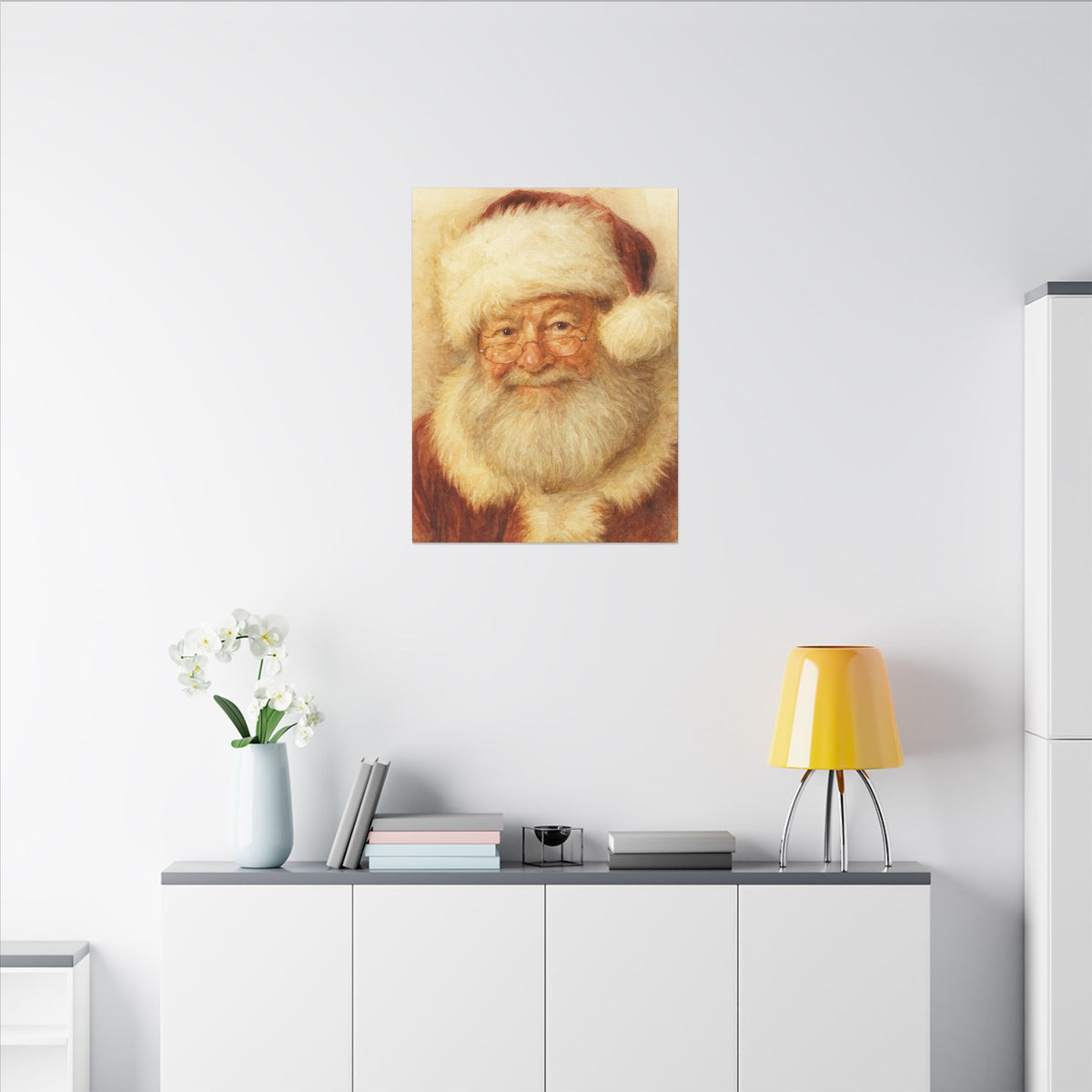 Vintage Santa Claus Portrait Canvas Wall Art – Unframed Christmas Décor Mantle Art