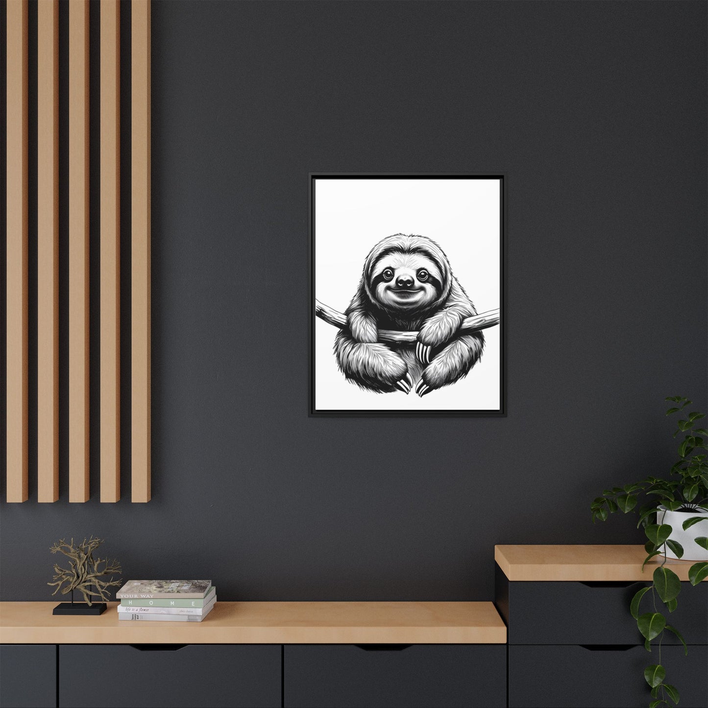Adorable Sloth Hanging from Tree Branch Black & White Animal Wall Art, Cute Sloth Print, Jungle Theme Nursery Decor, Baby Shower Gift