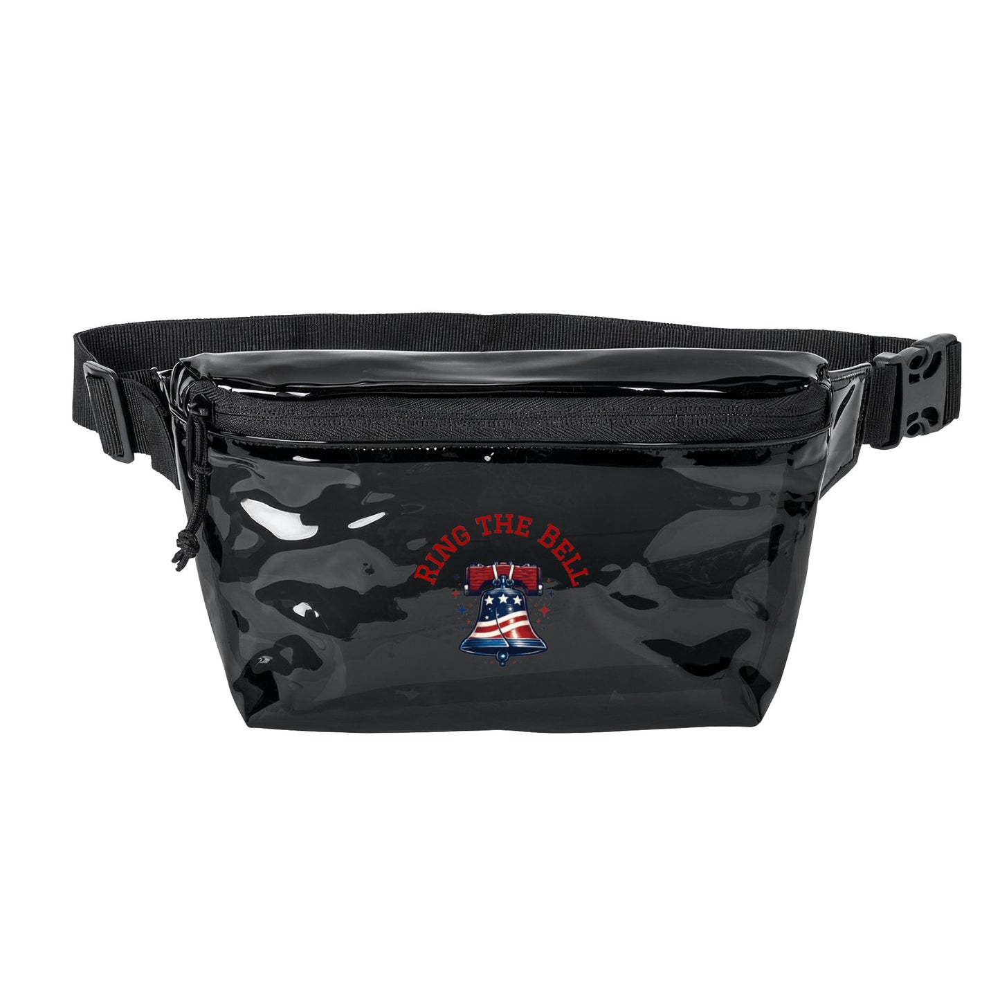 Black fanny pack with 'Ring the Bell' logo on a white background
