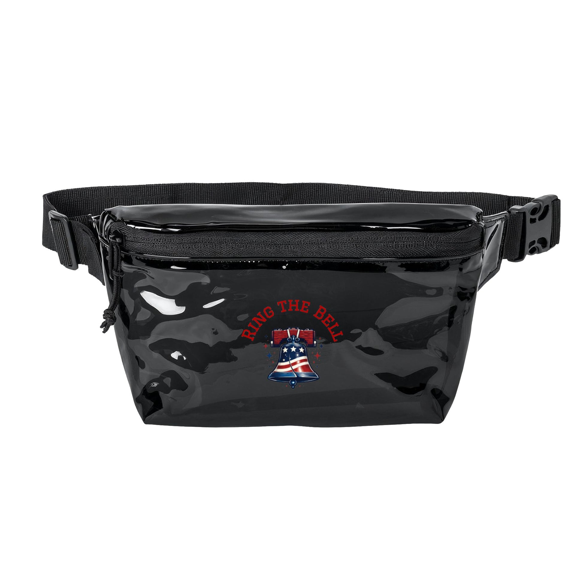 Black fanny pack with 'Ring the Bell' logo on a white background