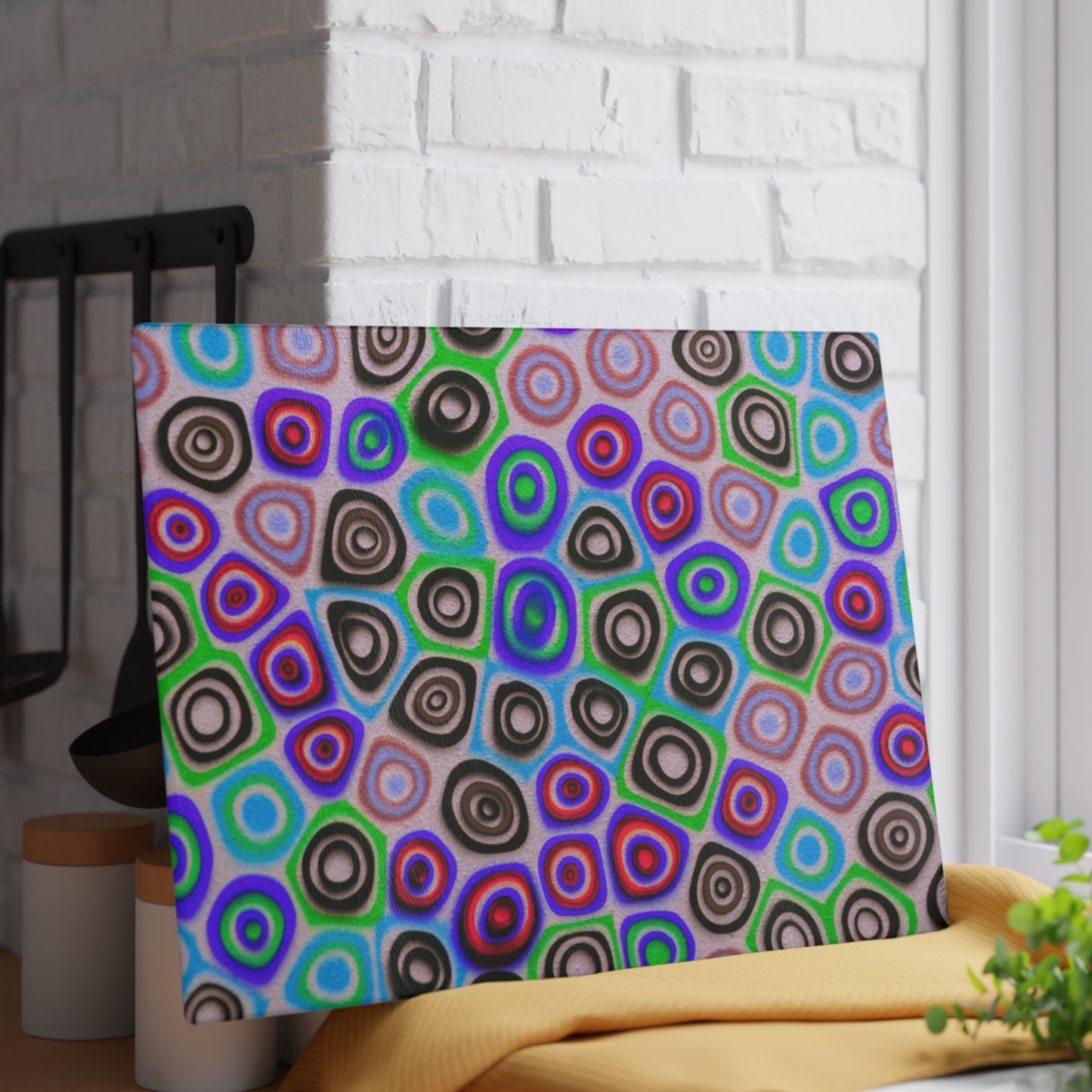 Retro Pebble Pattern Glass Cutting Board | Colorfu Geometric Kitchen Decor