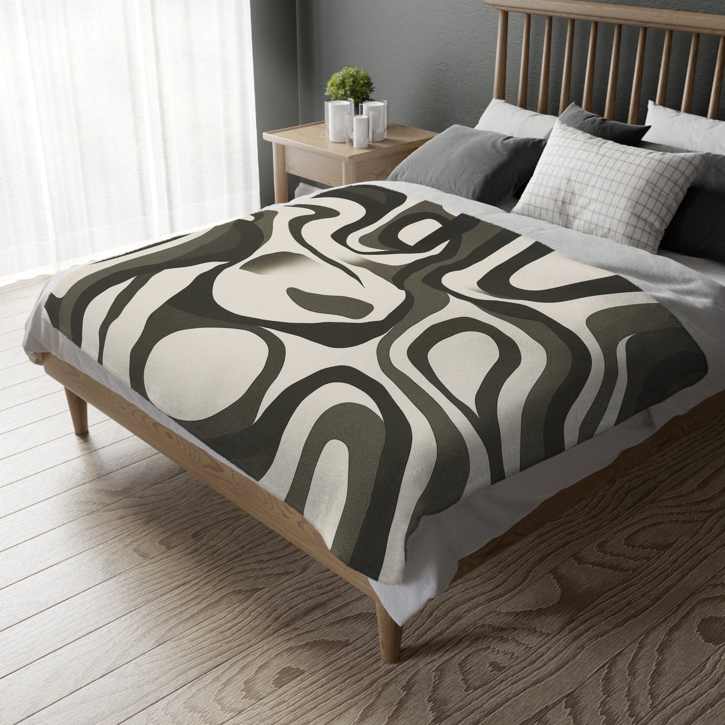 Abstract Retro Swirl Velveteen Throw Blanket | Neutral Modern Sofa Decor