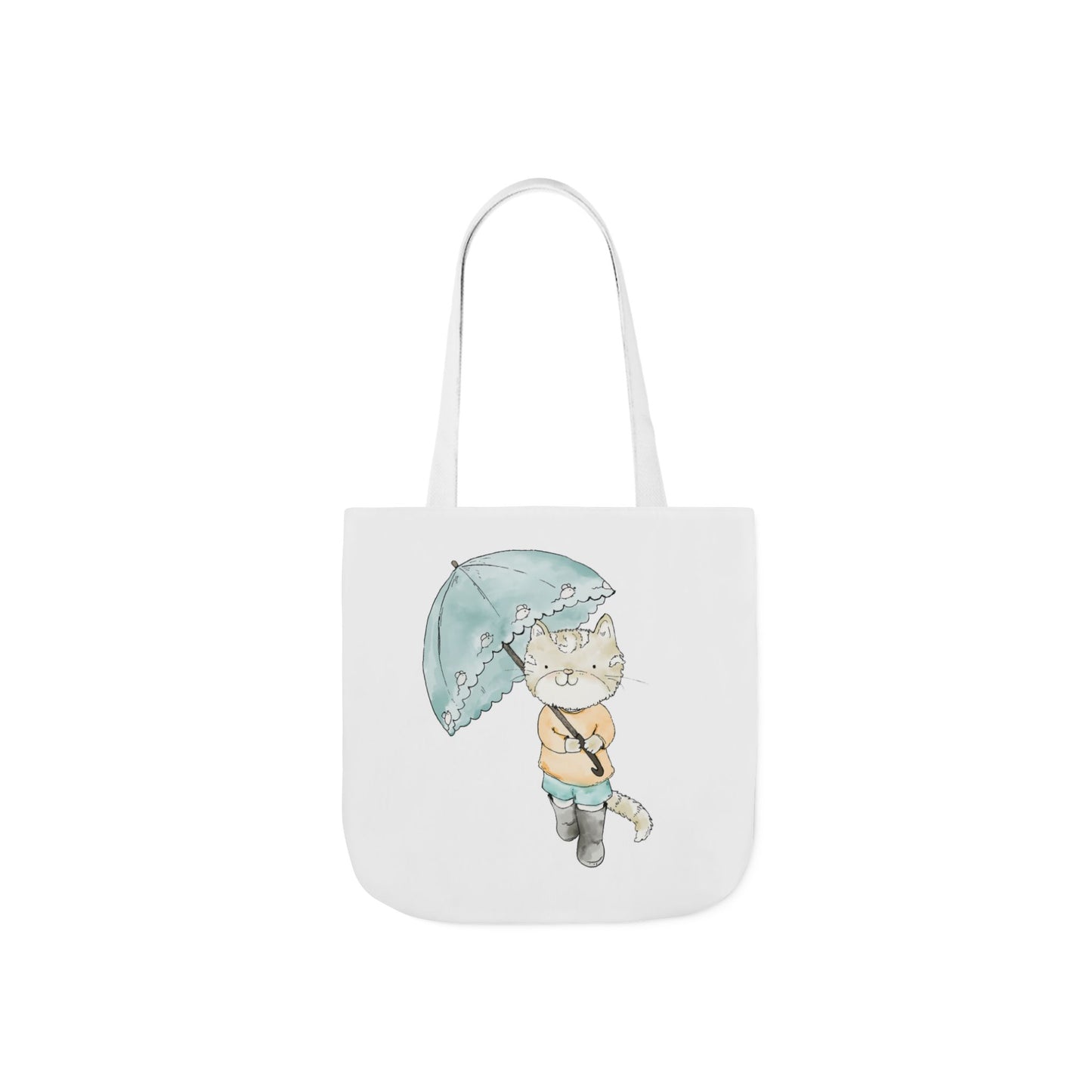 Cat Lover Tote Bag Cute Kitty with Umbrella Rain Boots Cat Lover Eco Tote Bag