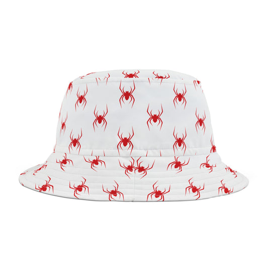 Spider Bucket Hat Baseball Fan Gift | White Bucket Hat with Red Tarantula Pattern
