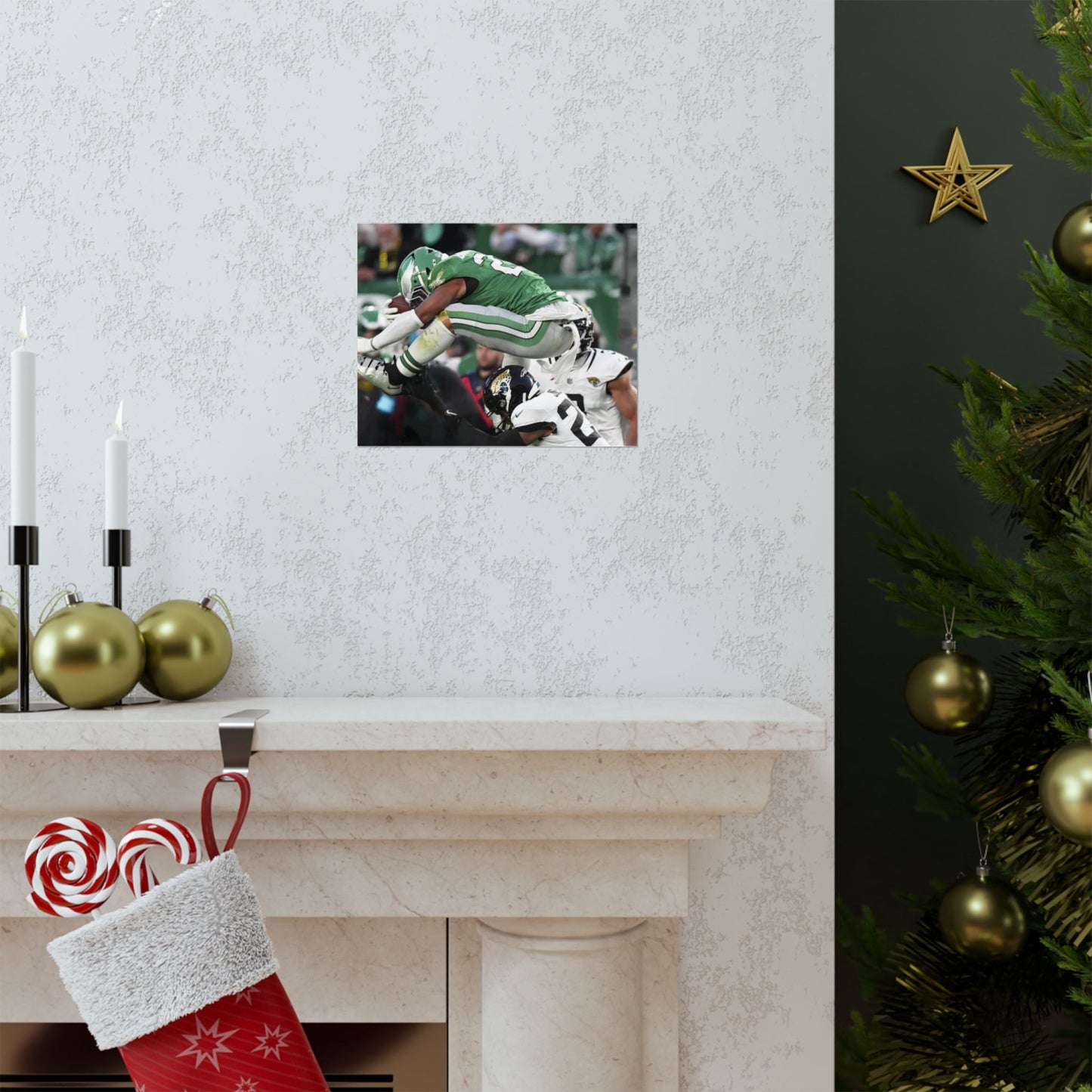 Saquon Barkley Reverse Hurdle Poster for Eagles Fan Cave Matte Horizontal Print Football NFL Gift Wall Art Decor Mantle Decor