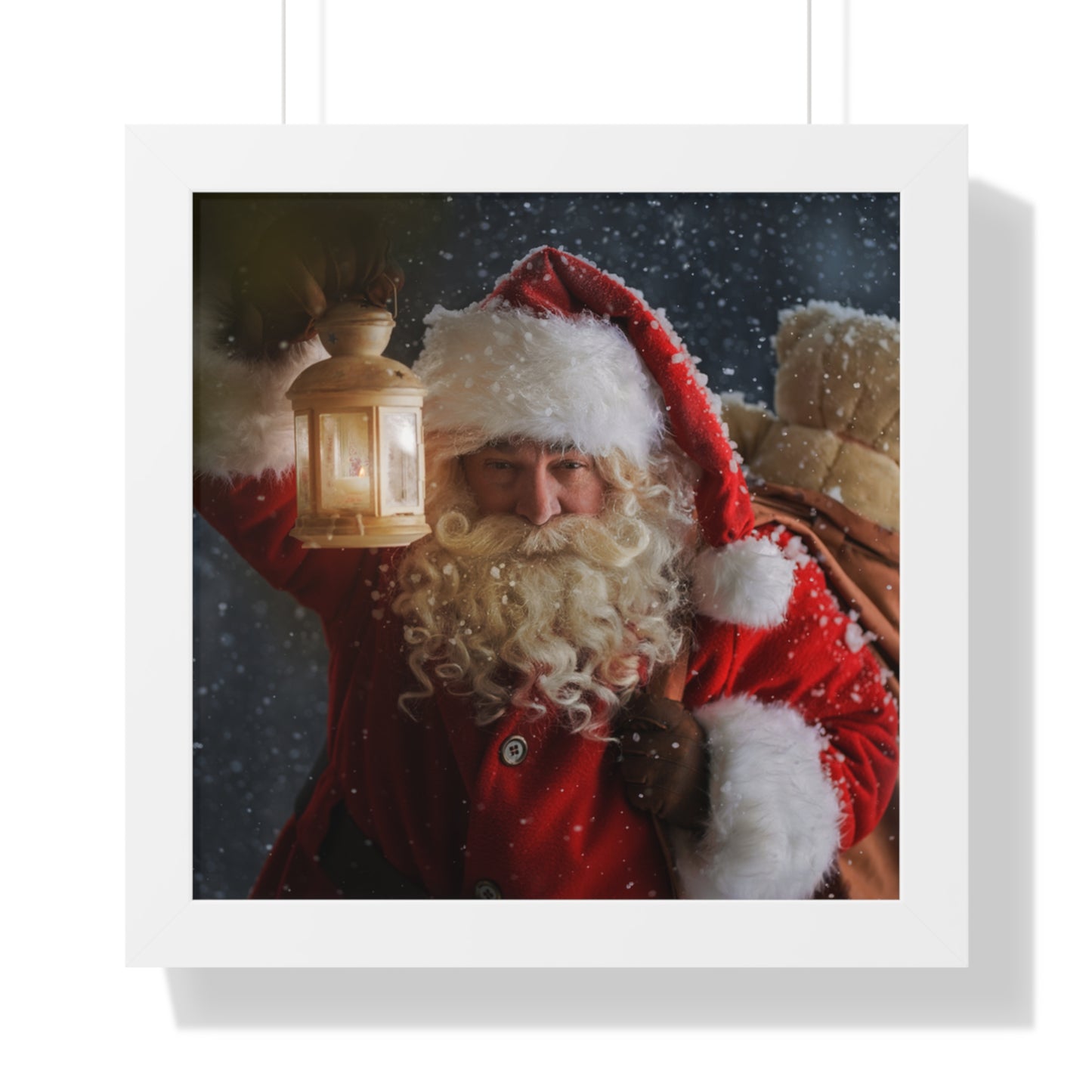 Christmas Wall Art Vintage Santa Claus with Lantern and Toy Bag | Vintage Mantle Art