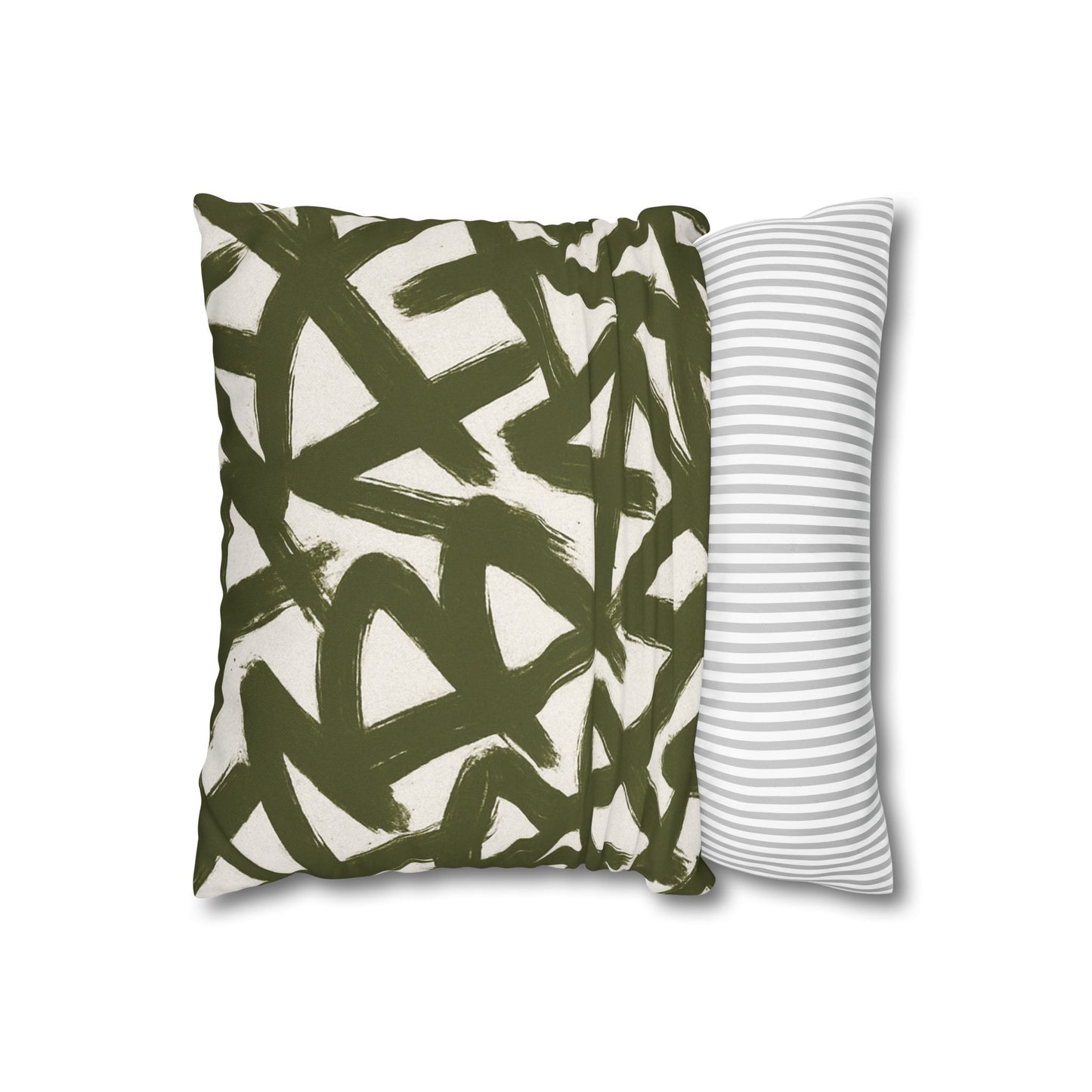 Throw Pillow Cover, Green Graffiti Brush Strokes Square Pillowcase Cover