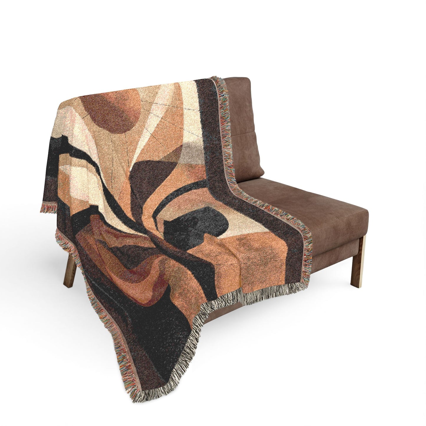 Modern Abstract Woven Throw Blanket | Mid Century Boho Tapestry | Neutral Geometric Home Decor