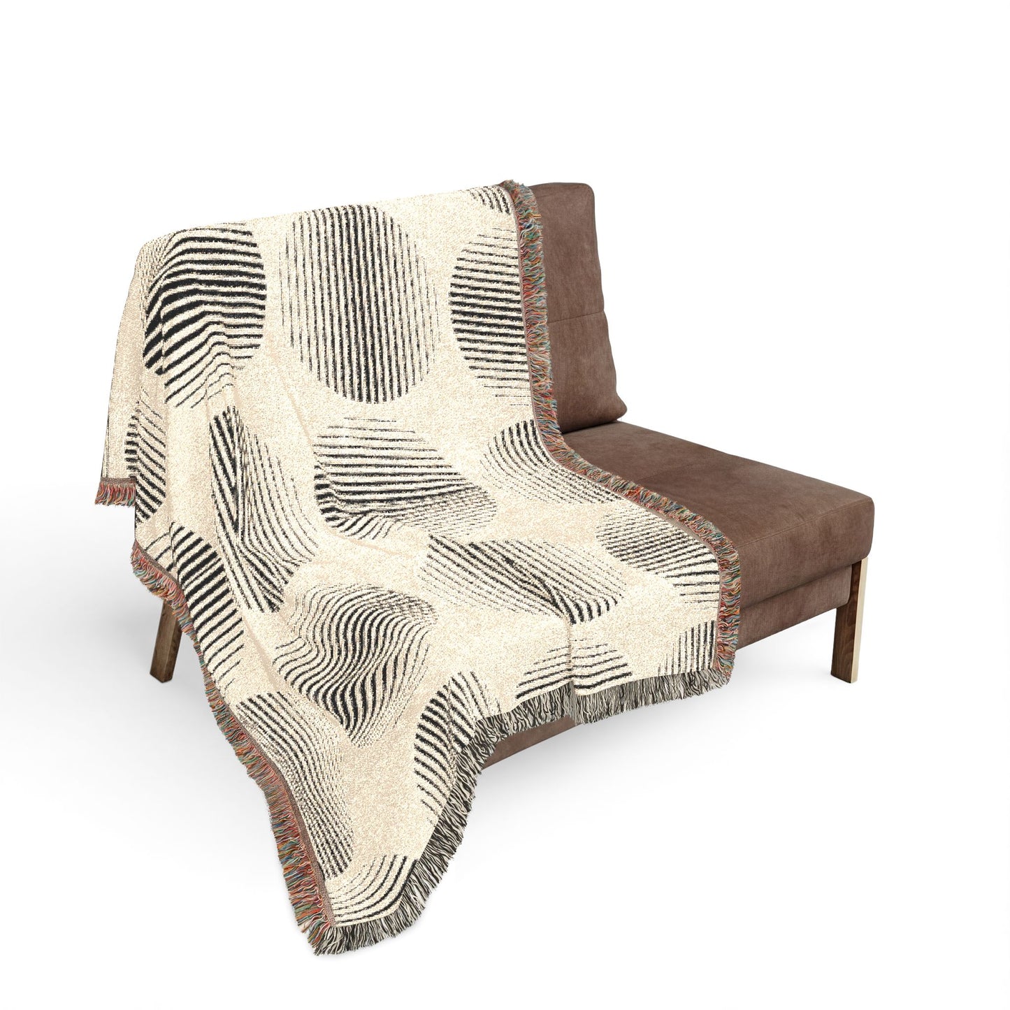 Modern Geometric Woven Throw Blanket | Black & Cream Circle Boho Decor