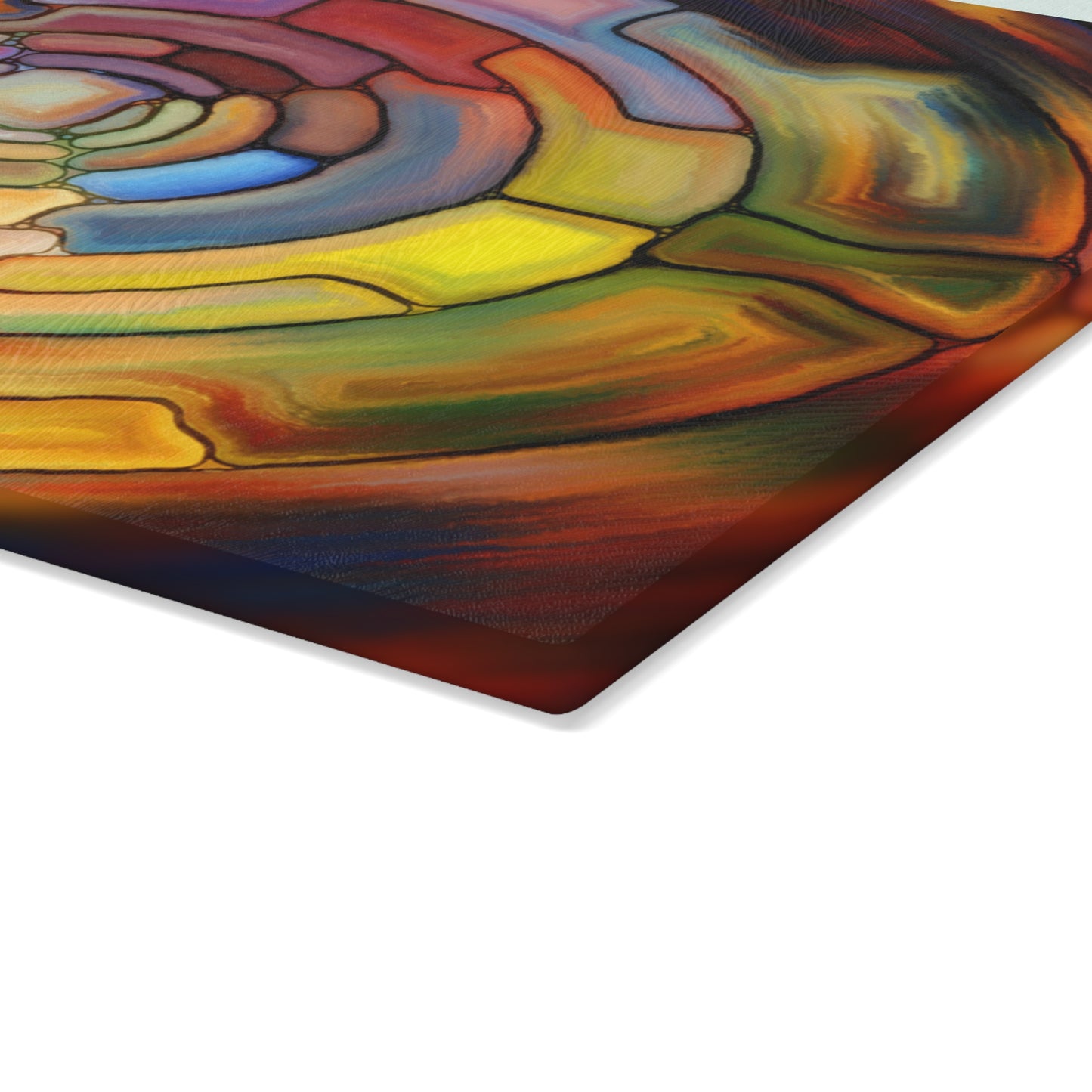 Abstract Spiral Glass Cutting Board | Colorful Circular Mosaic Art