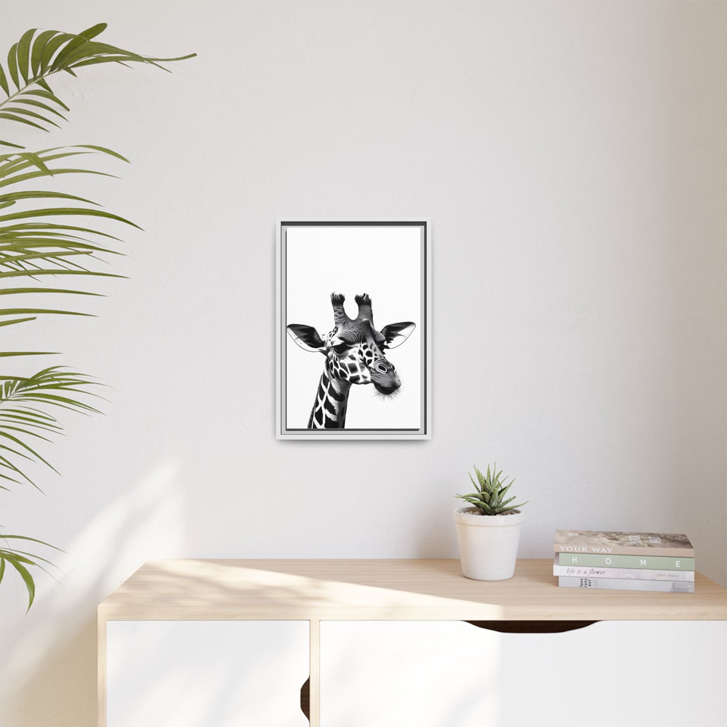 Black and White Giraffe Wall Art – Framed Safari Animal Canvas Print