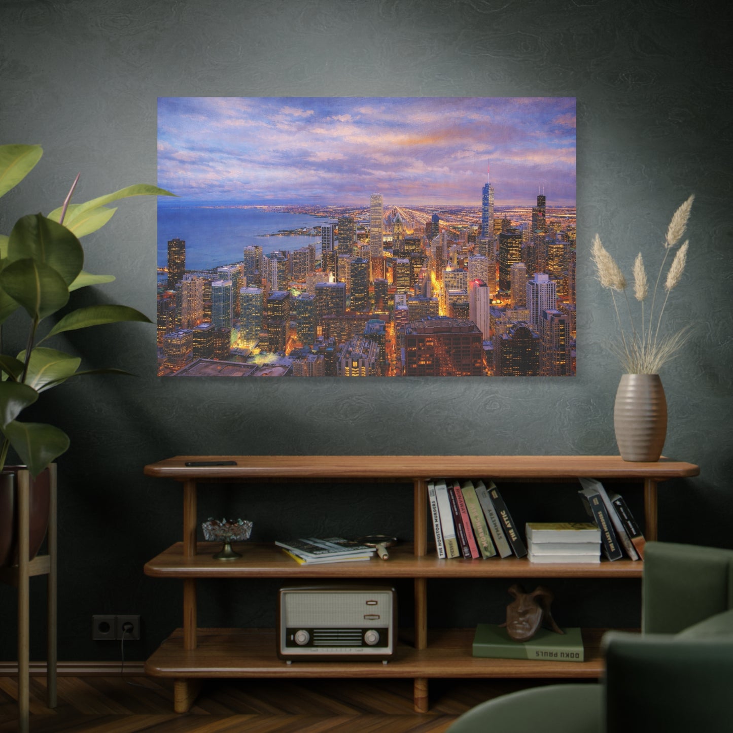 Chicago Skyline Canvas Wall Art – Sunset Cityscape Print, Downtown Chicago Decor, Urban Skyline Wall Decor