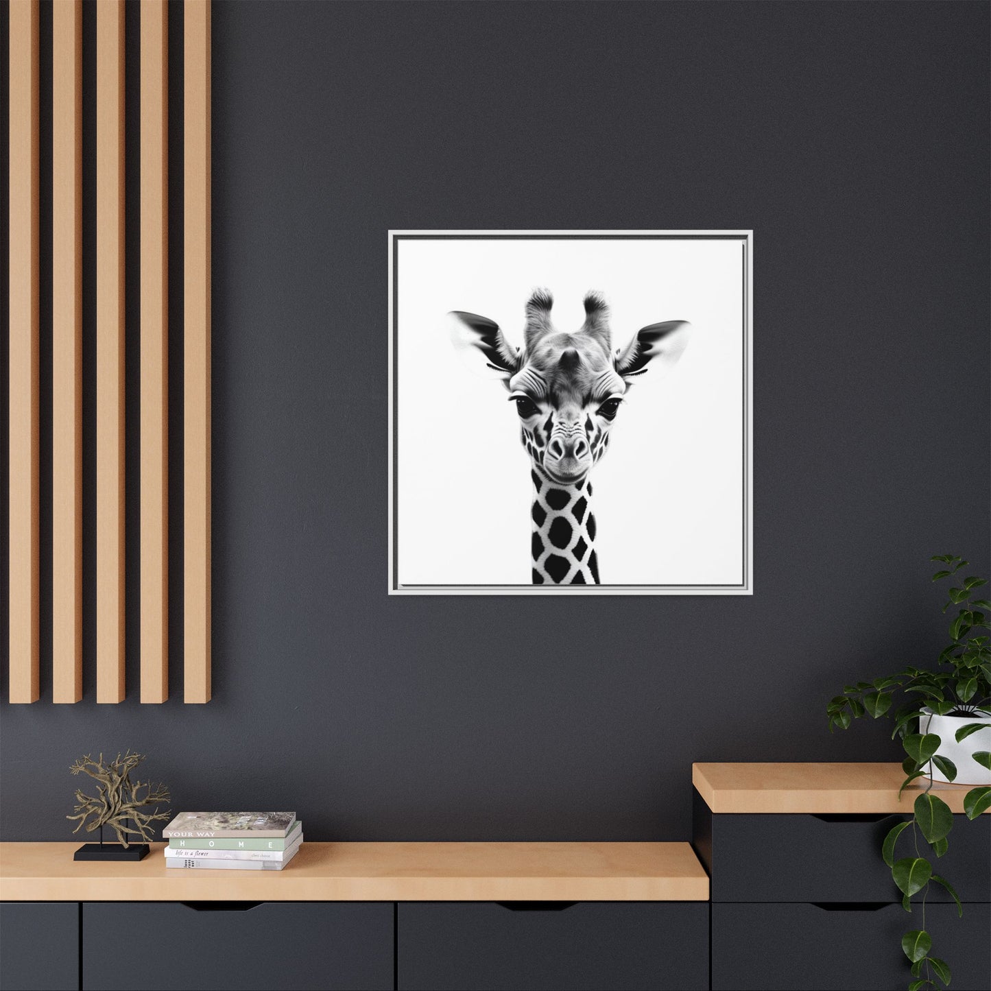 Baby Giraffe Wall Art Black & White Wildlife Photography Print, Cute Giraffe Lover Gift