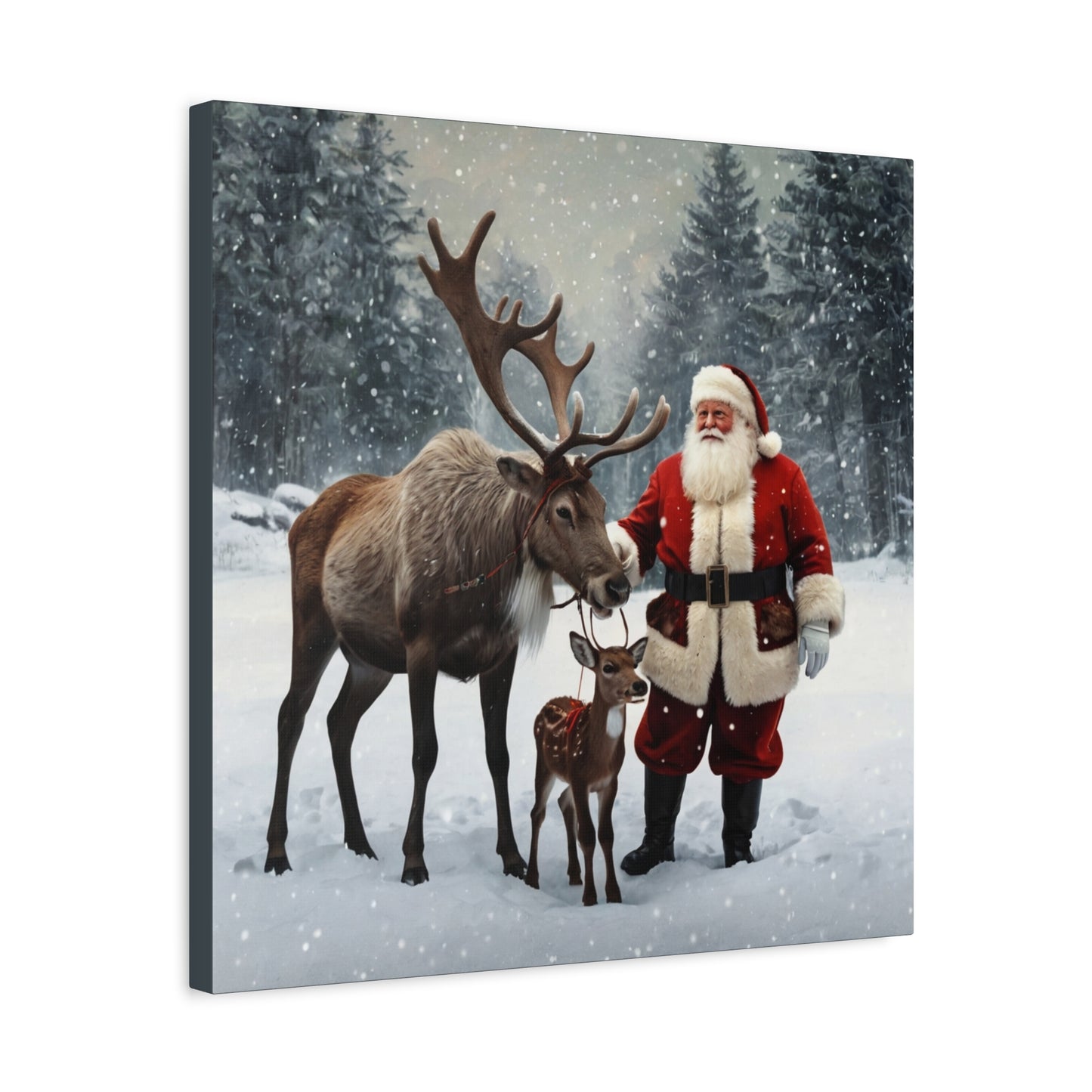 Santa with Reindeer Christmas Wall Art Canvas | Festive Holiday Home Decor
