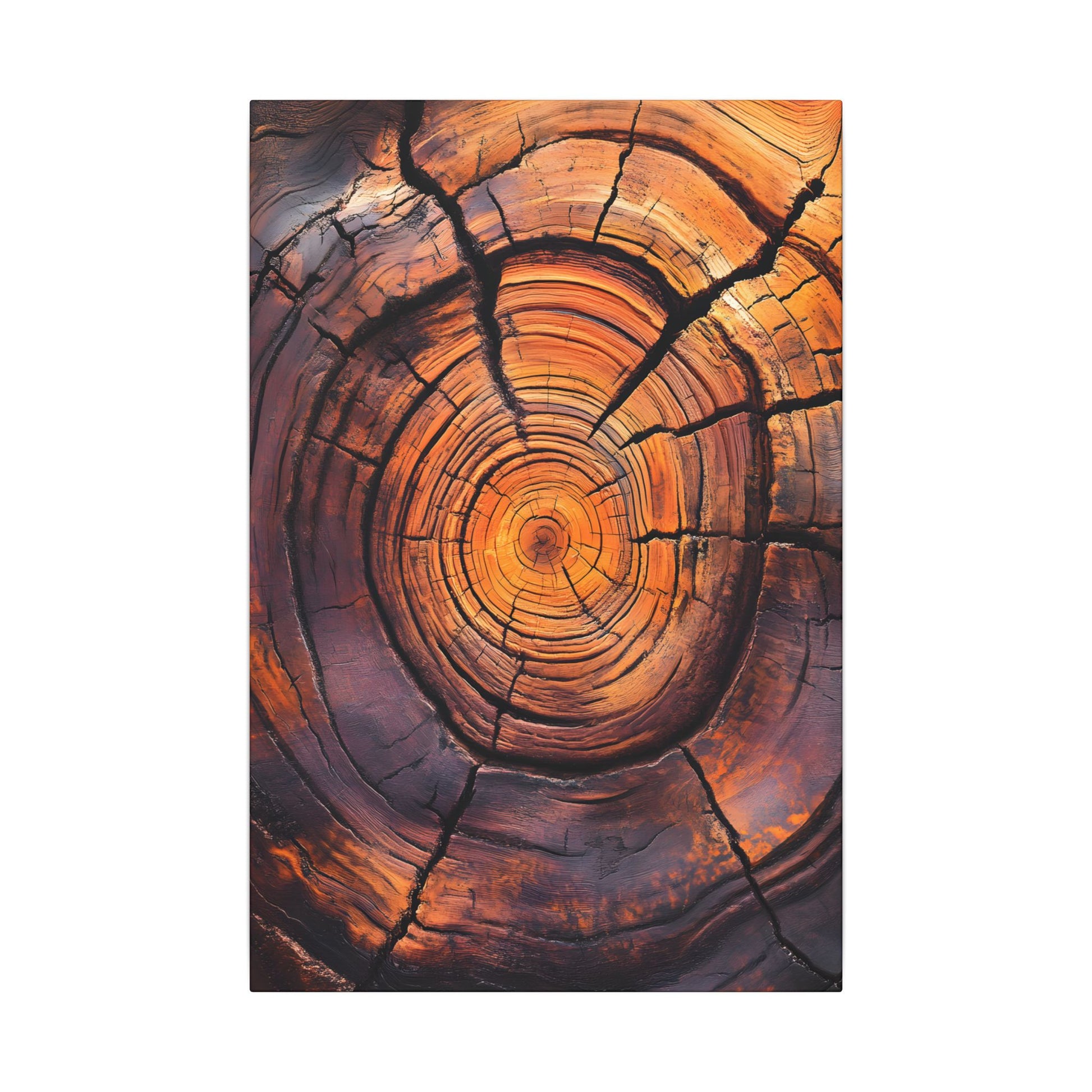 Close-up of a tree stump with concentric rings on a white background